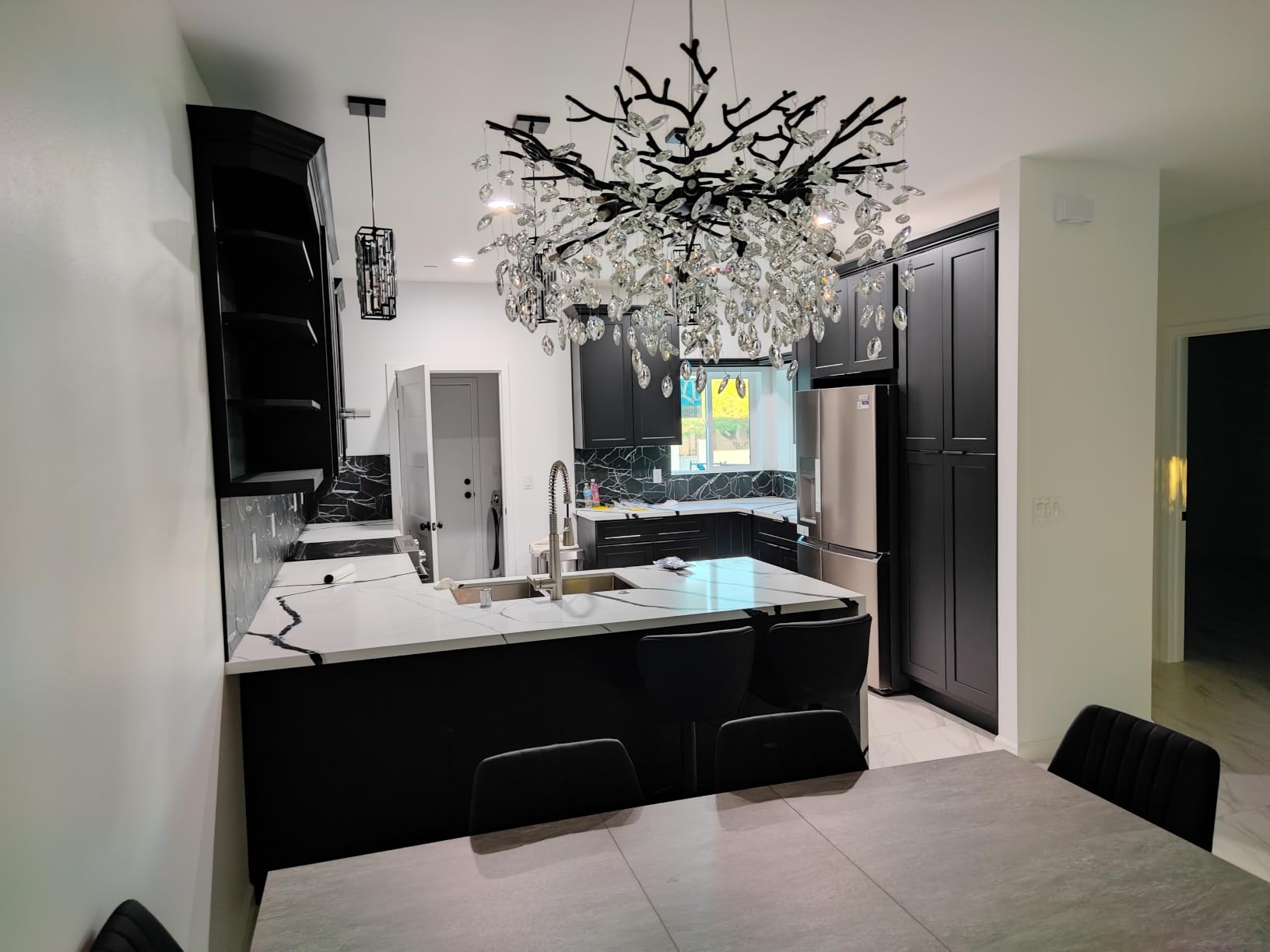118'' Long Chandelier for High Ceiling, 28-Light Luxury Gold Tree Branch Crystal Chandelier, Large Chandeliers for High Ceilings Staircase Foyer Entryway, 5-Tier Modern K9 Crystal Raindrop Fixture customer photo 2