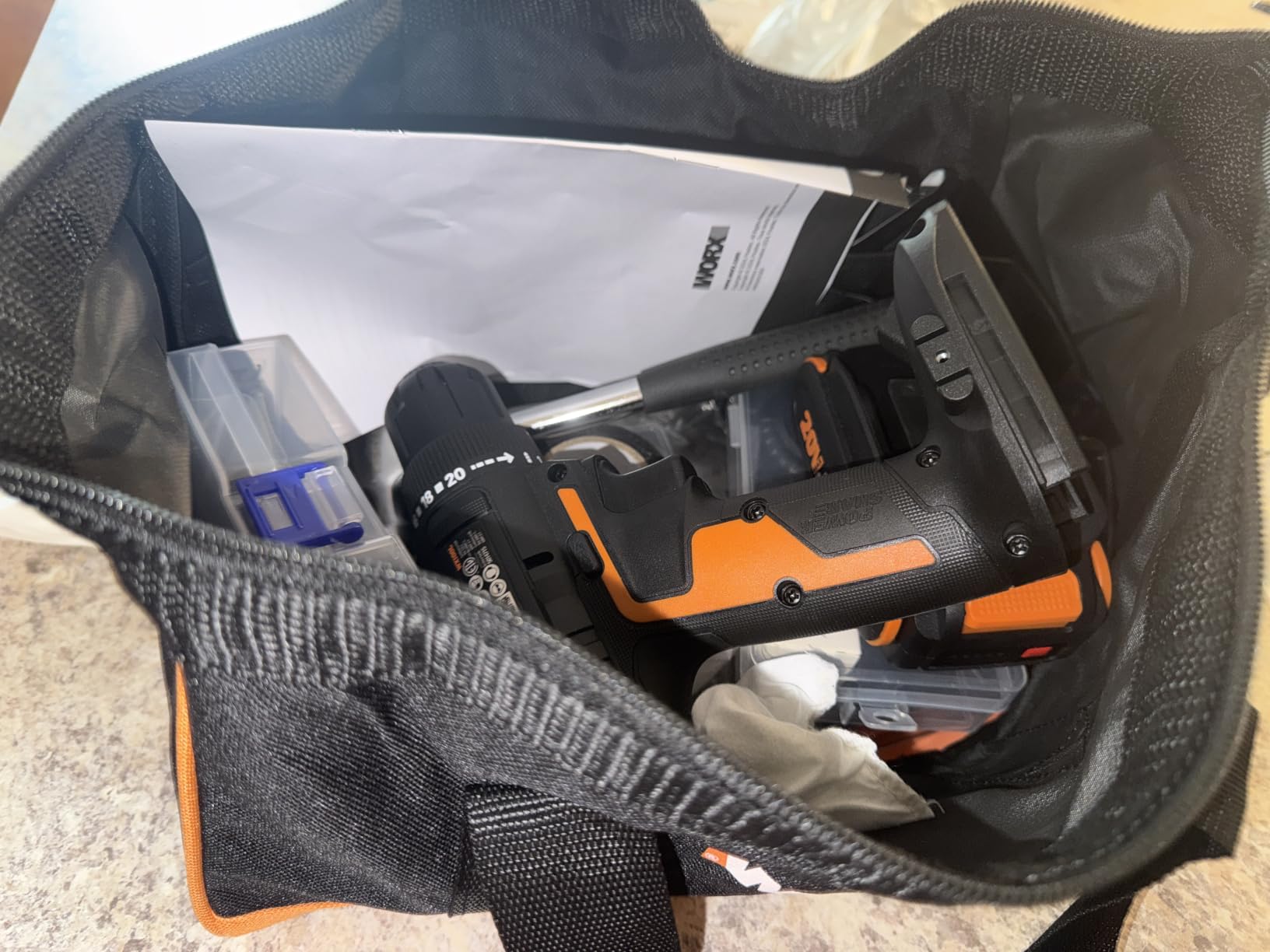 WORX Cordless Drill Driver, 20V 3/8-Inch 84-Piece Kit, WX100L.2 | Variable 2-Speed, 265 in-lb Torque, 20+1 Clutch, Battery & Charger Included customer photo 2