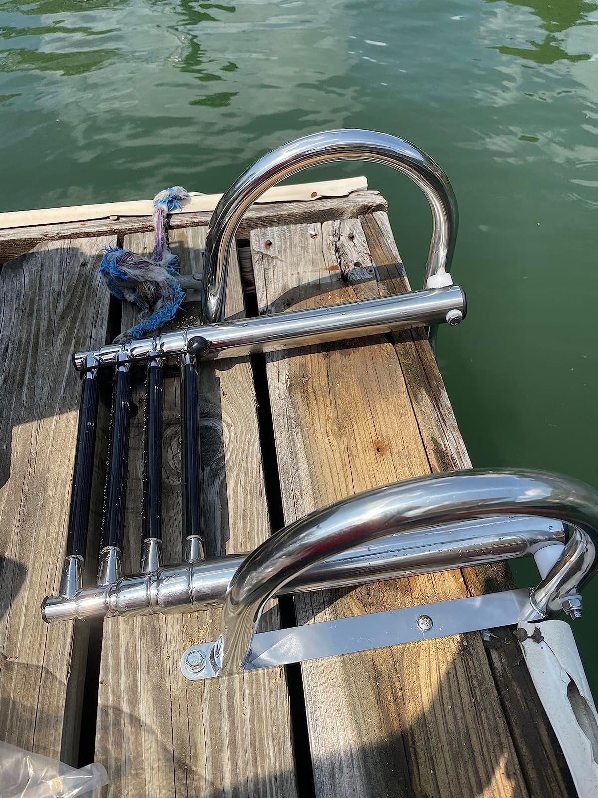 Pontoon Boat Ladder, Stainless Steel 3 Step Telescoping Boat Boarding Ladder with Wide Steps, Folding Boat Swim Ladder,Dock Ladder with Hand Railings Heavy Duty customer photo 2