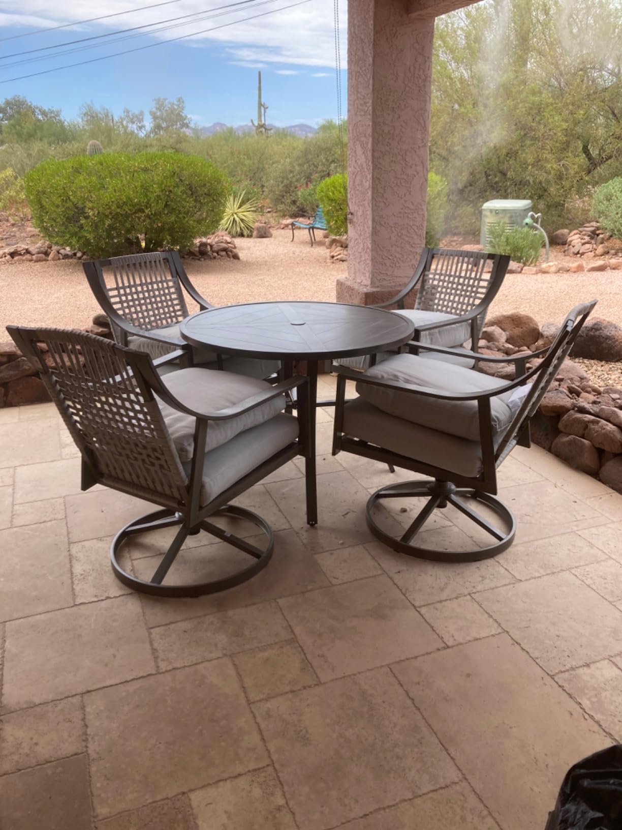 NATURAL EXPRESSIONS 5-Piece Patio Dining Set, 4 Swivel Rockers & Round Table | Patio Swivel Rocking Chairs and 38
