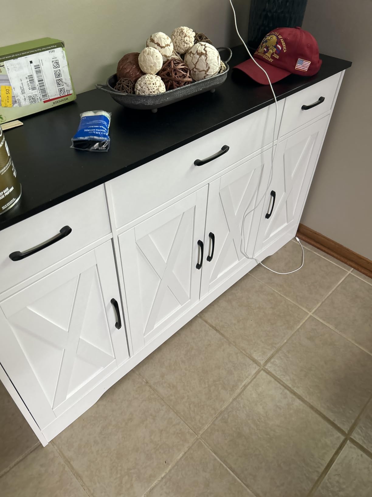HOSTACK Kitchen Buffet Sideboard Storage Cabinet, Coffee Bar Cabinet, White customer photo 2