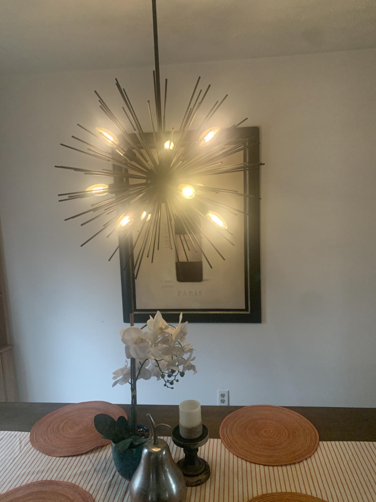 24in 9-Lights Gold Sputnik Chandelier Mid-Century Modern Starburst | Solid Metal Satellite Firework Gold Light Fixture for Living Room Dining Room Foyer Entryway Bedroom, E12 customer photo 1