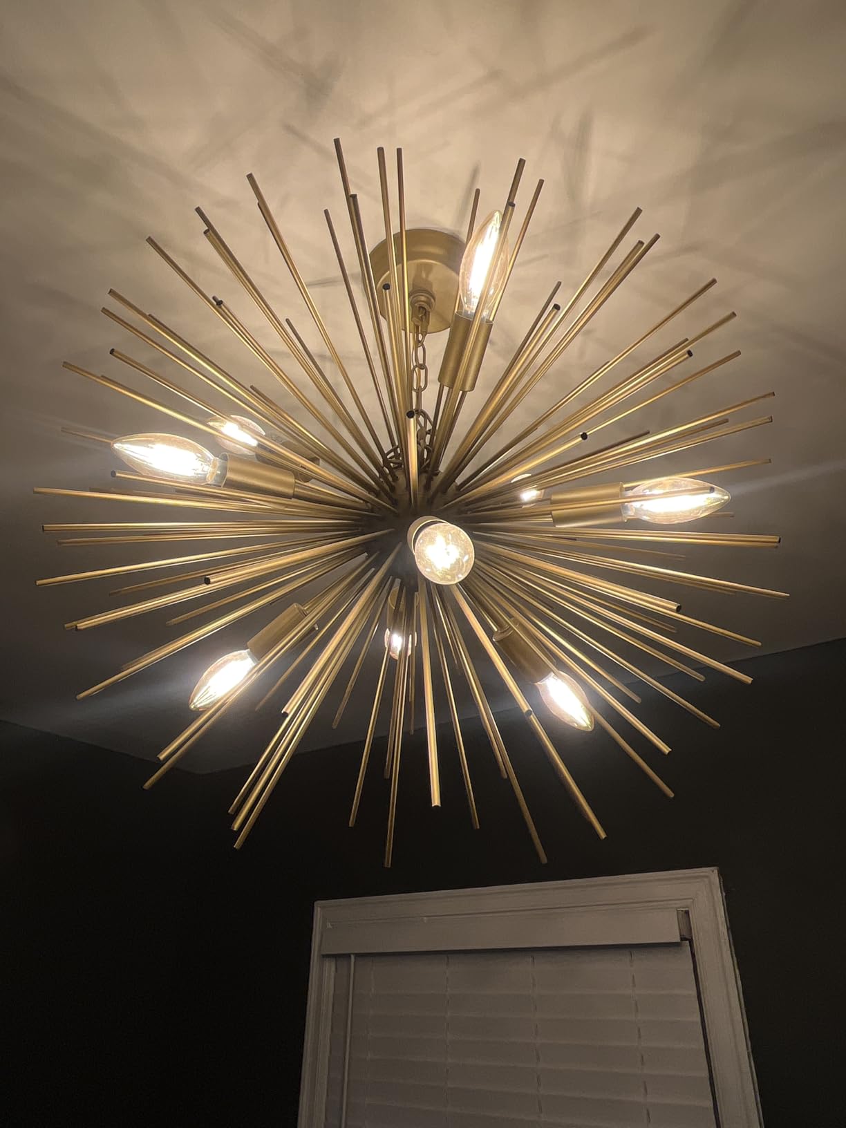 24in 9-Lights Gold Sputnik Chandelier Mid-Century Modern Starburst | Solid Metal Satellite Firework Gold Light Fixture for Living Room Dining Room Foyer Entryway Bedroom, E12 customer photo 2