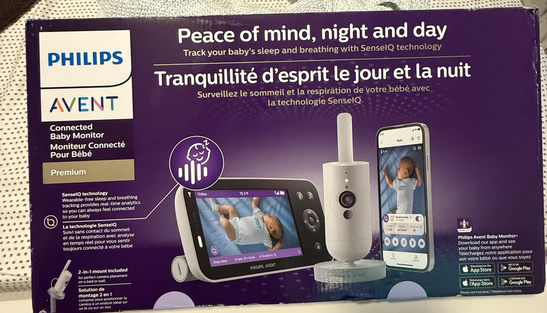 Philips Avent Premium Connected Baby Monitor, Smart Baby Monitor with App, 1080p Camera, SenseIQ Sleep & Breathing Motion Tracking, Cry Detection & Translation, Two-Way Audio, Night Vision, SCD973/37 customer photo 2