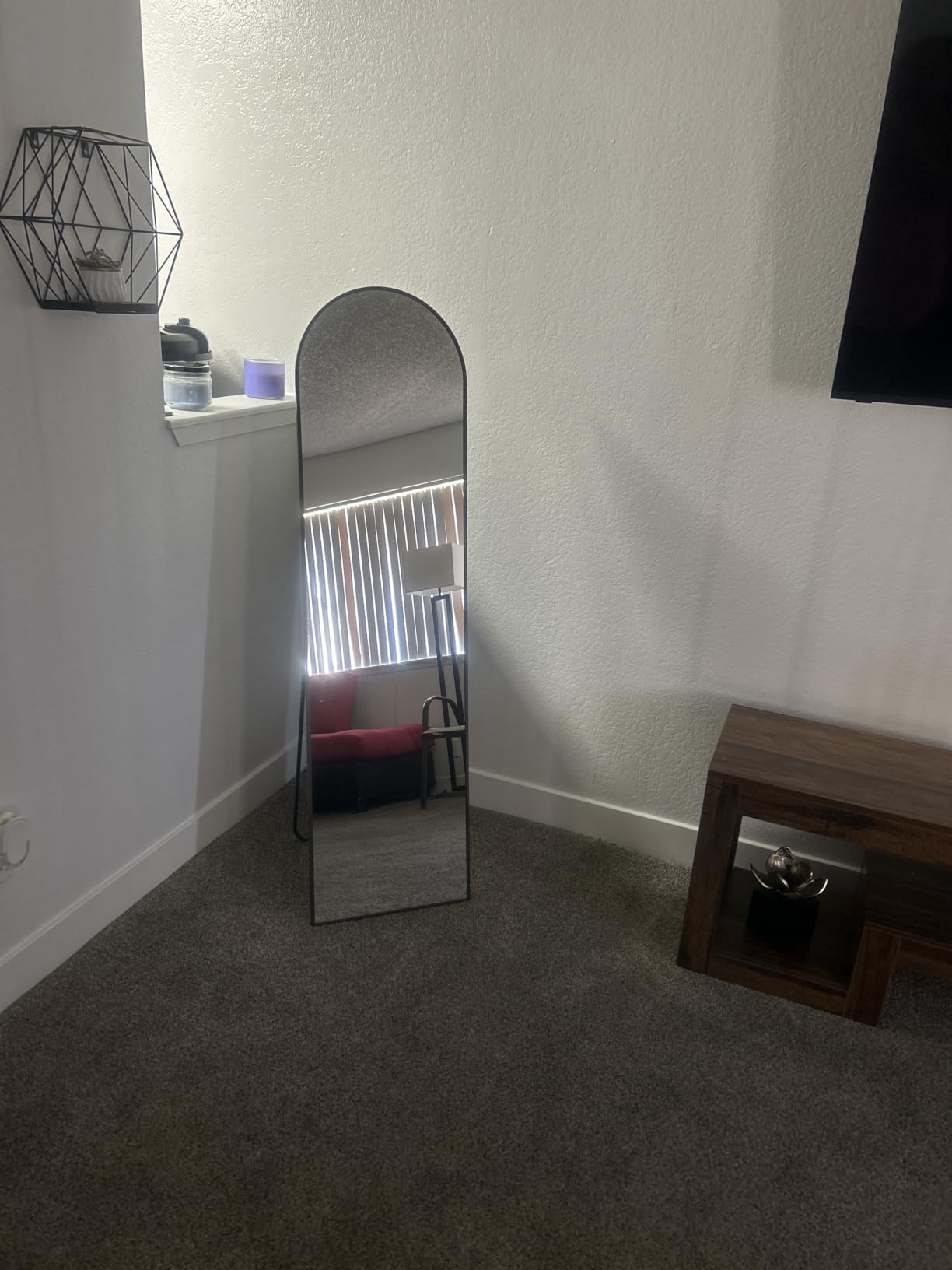 Delma Arched Full Length Mirror with Stand, Black Floor Mirror | Aluminium alloy frame with HD float glass for distortion-free reflection. Free standing or wall mounted. customer photo 1
