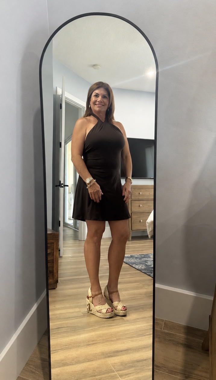 Delma Arched Full Length Mirror with Stand, Black Floor Mirror | Aluminium alloy frame with HD float glass for distortion-free reflection. Free standing or wall mounted. customer photo 2