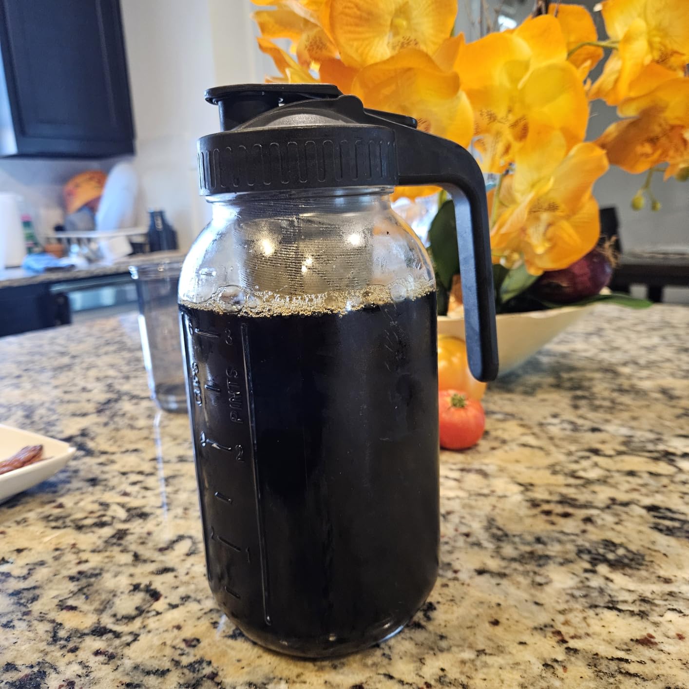 Cold Brew Coffee Maker, 64 oz Mason Jar Pitcher with Stainless Steel Filter, Pour Spout Handle Lid, Heavy Duty Glass Airtight & Leak-Proof for Iced Coffee,Tea & Lemonade customer photo 1