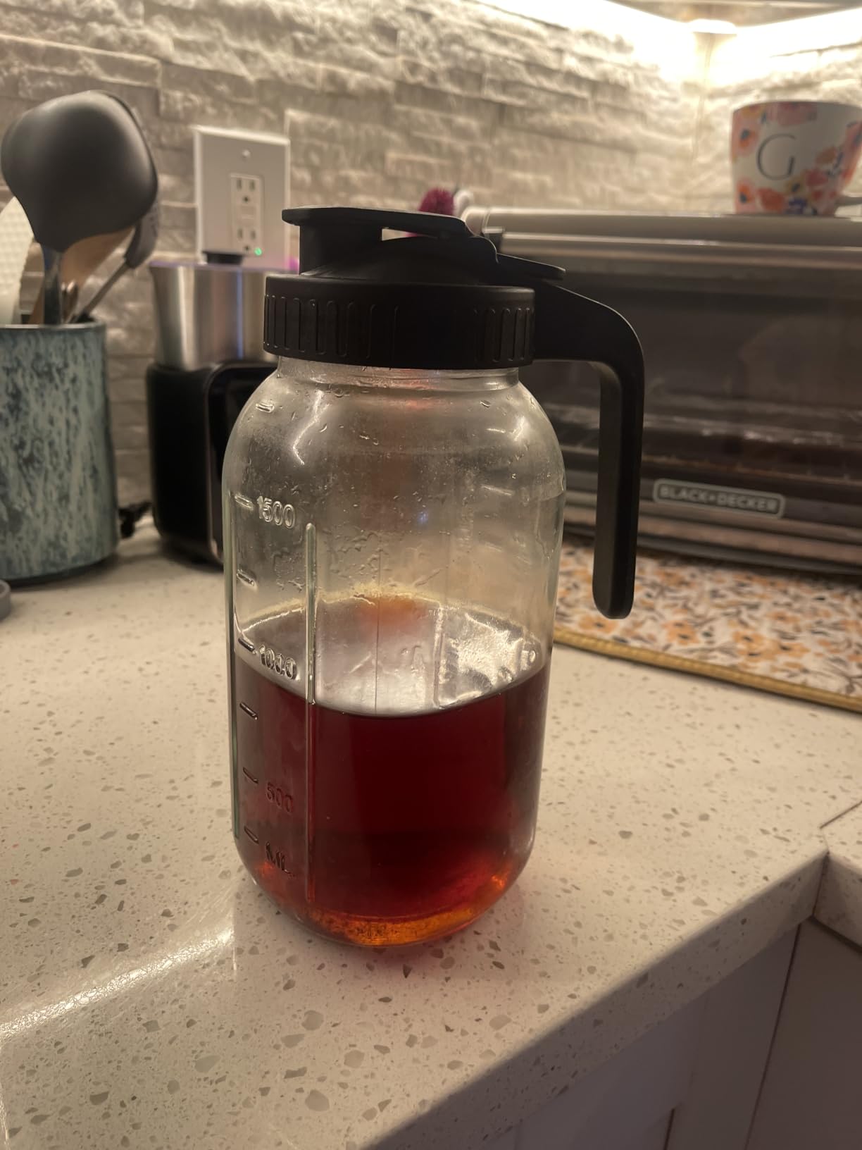 Cold Brew Coffee Maker, 64 oz Mason Jar Pitcher with Stainless Steel Filter, Pour Spout Handle Lid, Heavy Duty Glass Airtight & Leak-Proof for Iced Coffee,Tea & Lemonade customer photo 2