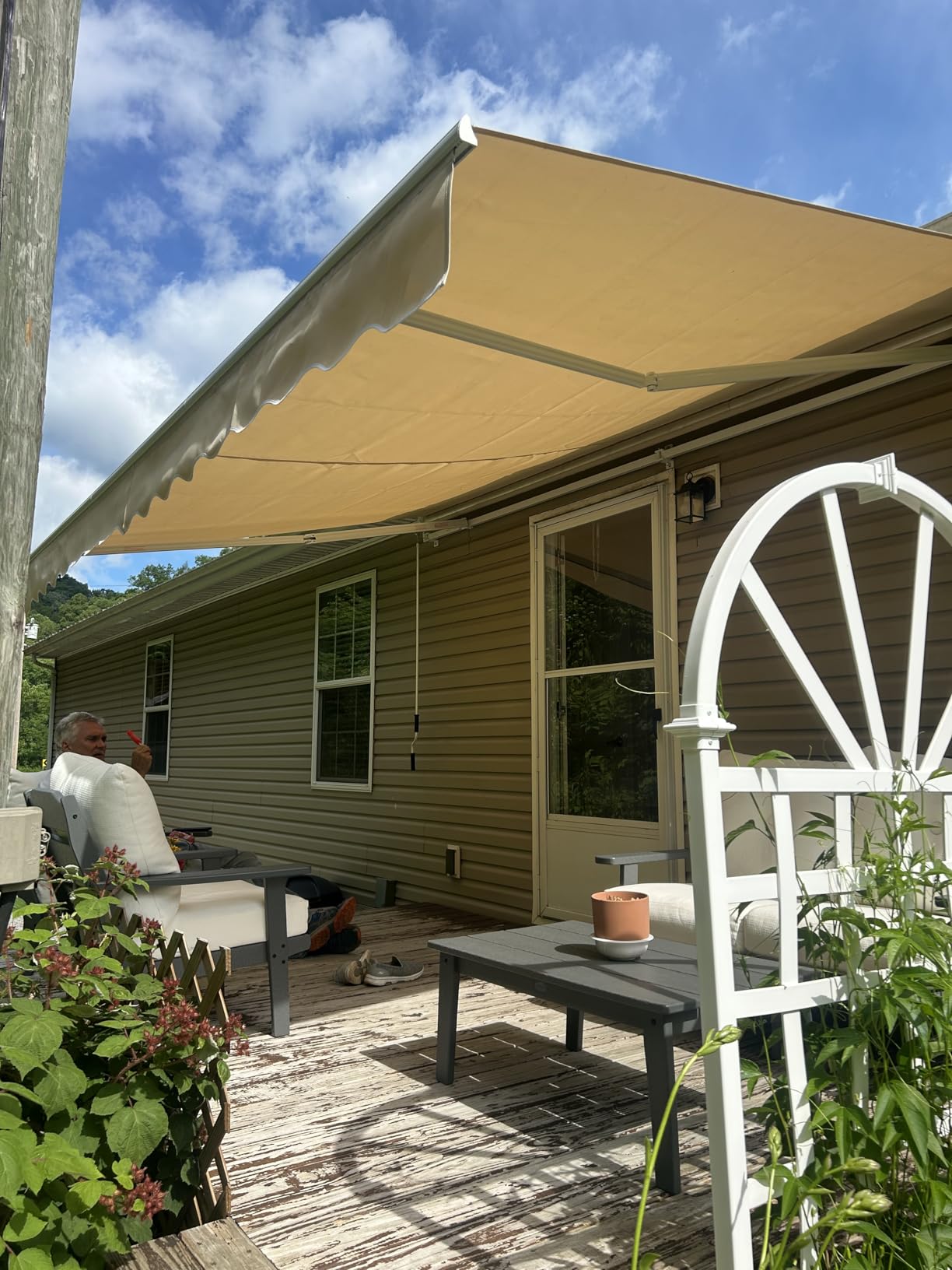 Yardenaler 12x10 FT Manual Retractable Outdoor Patio Awning, Window Sun Shade Shelter with Crank Handle & Canopy for Deck, Backyard, Garden, Balcony, Gray customer photo 2
