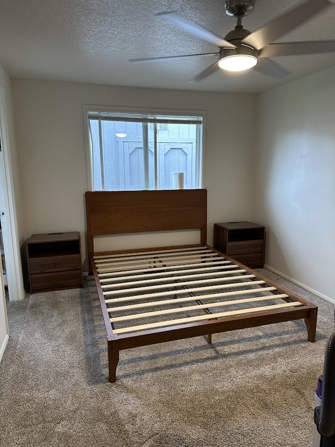 Merax King Size Bamboo Platform Bed Frame with Tall Headboard, Brown | Mid-Century Modern Solid Bedframe King-Size, Wood Slat Support, No Box Spring Needed, Easy Assembly, Noise Free customer photo 2