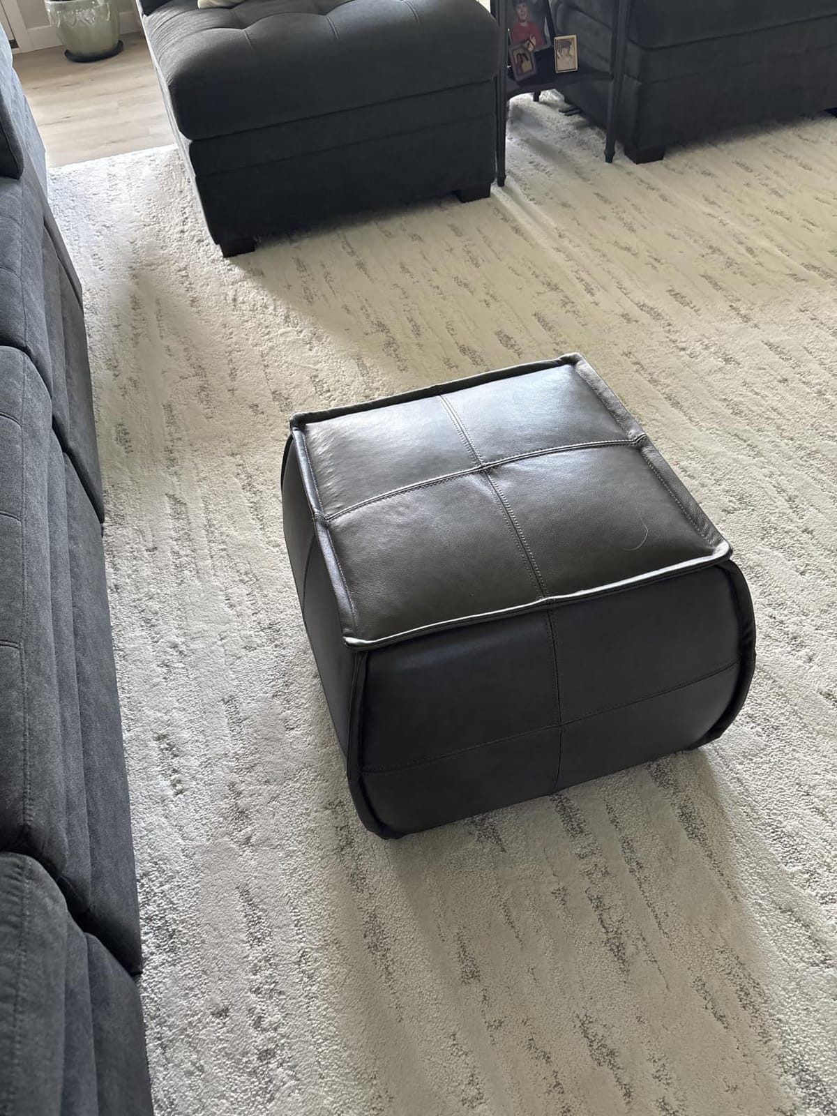 Leather Ottoman, Handmade Stuffed Square Ottoman, Genuine Leather Pouf, Foot Rest Pouf, Comfortable Soft Seating for Living Room & Bedroom (Brown, Square) customer photo 1