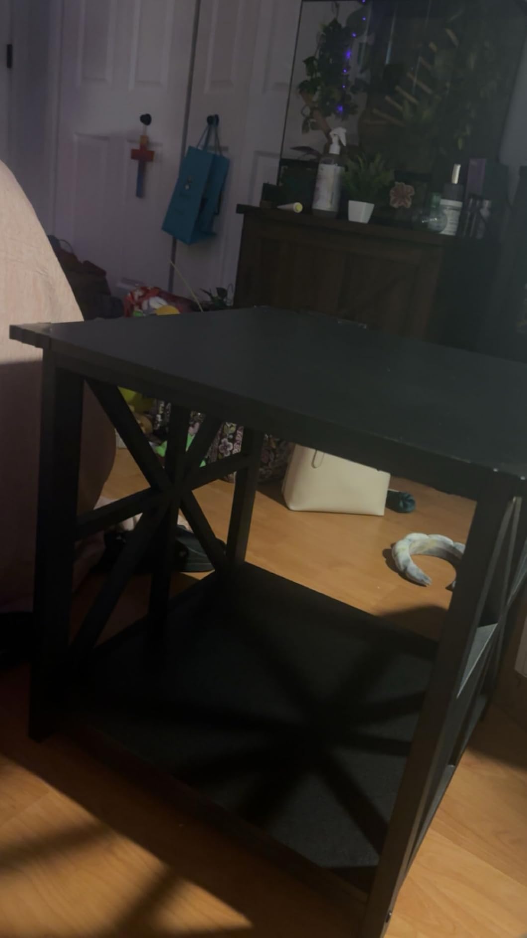 GreenForest Large End Table with X-Shaped Metal Frame for Living Room, Square Side Table, Grey Wash 24 inch customer photo 1