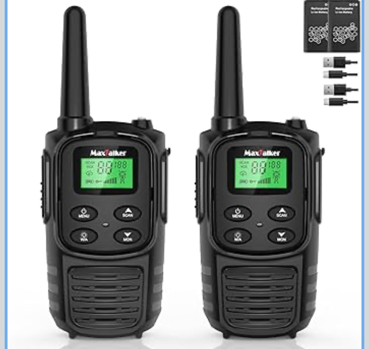MaxTalker Walkie Talkies Long Range for Adult, MT10 Rechargeable Walkie Talkies FRS Two Way Radio, NOAA, 1200mAh Li-ion Battery USB-C Cable, LED Flashlight, VOX Walkie Talkie for Hiking Camping 2Pack customer photo 2