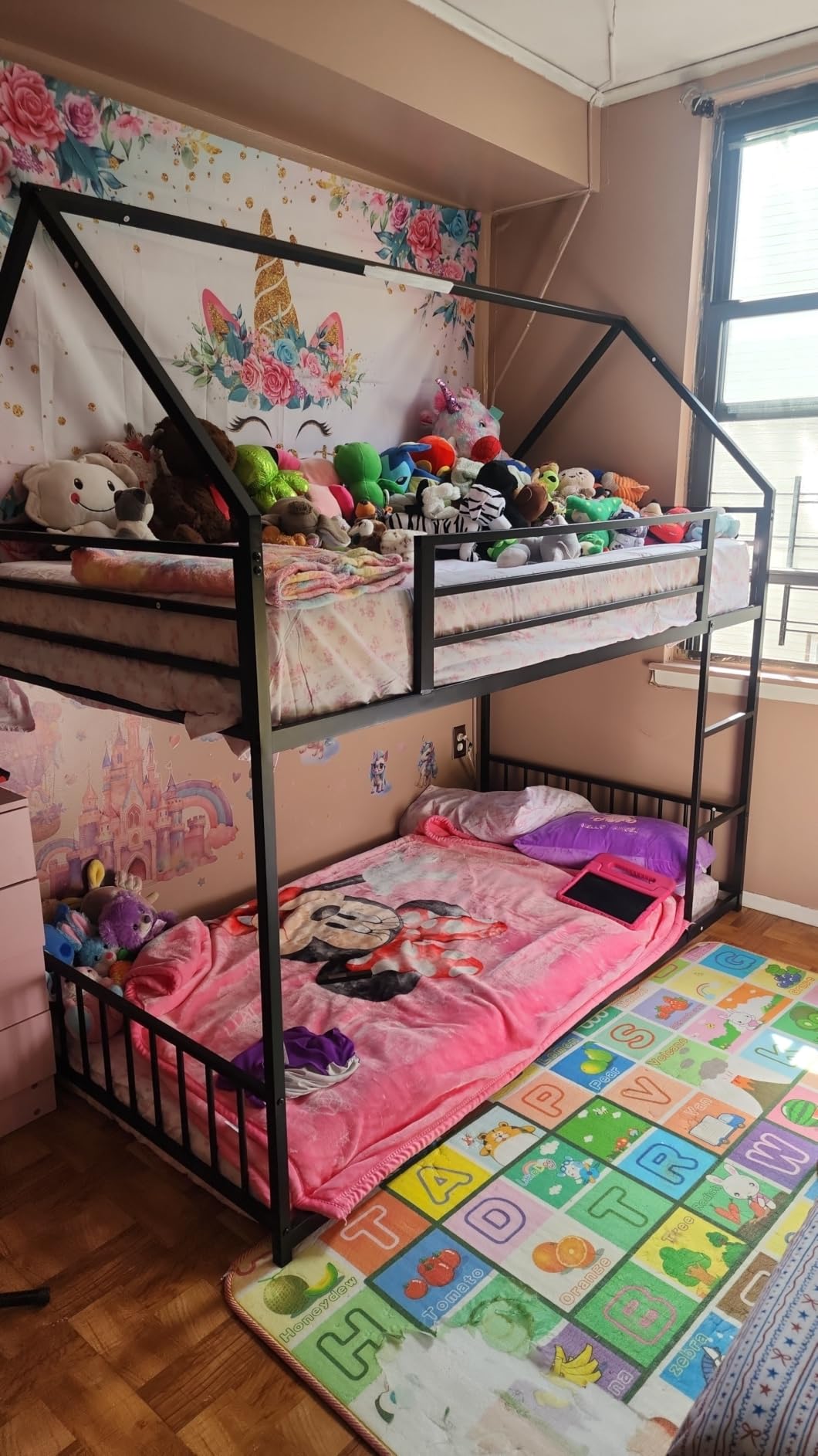 LIKIMIO Bunk Bed Twin Over Twin, House Bunk Bed Frame with Ladder, Black customer photo 1