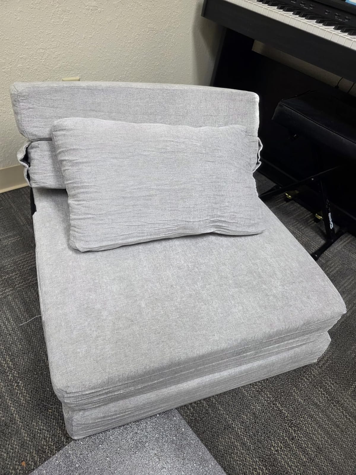 Folding Sofa Bed, Convertible Sleeper Chair with Pillow, Fold Out Chair Bed, High-Density Foam Floor Couch Bed, Foldable Futon Couch Lounge for Living Room (Grey, Single) customer photo 2