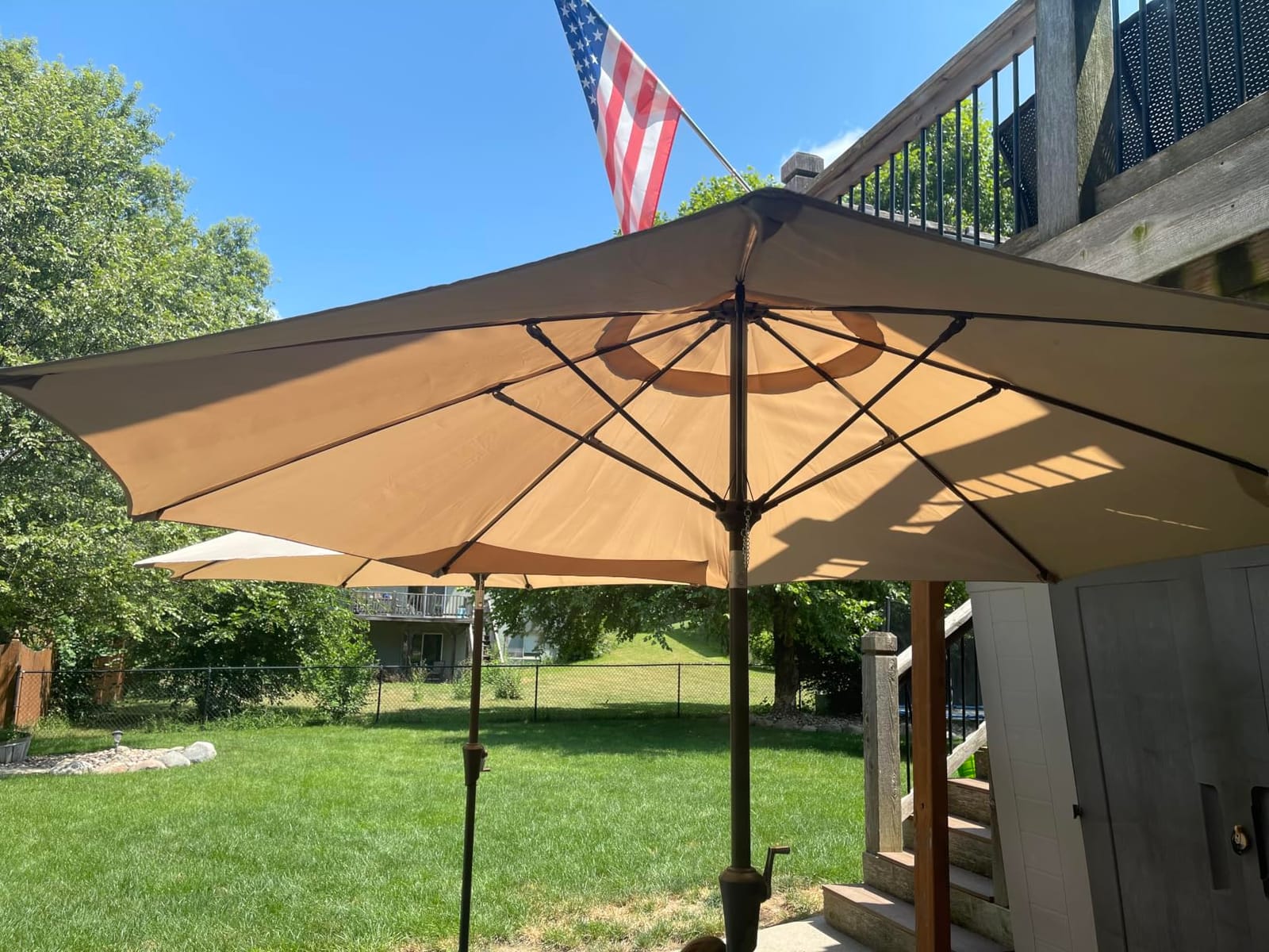 Ayge 9 FT Patio Umbrella Outdoor Table Umbrella Fiberglass Frame Beige | 9 FT fiberglass frame, crank & tilt, 8 ribs, 180G UV50+ canopy. Wind fade resistant. Suitable for patio, deck, pool, garden. customer photo 2