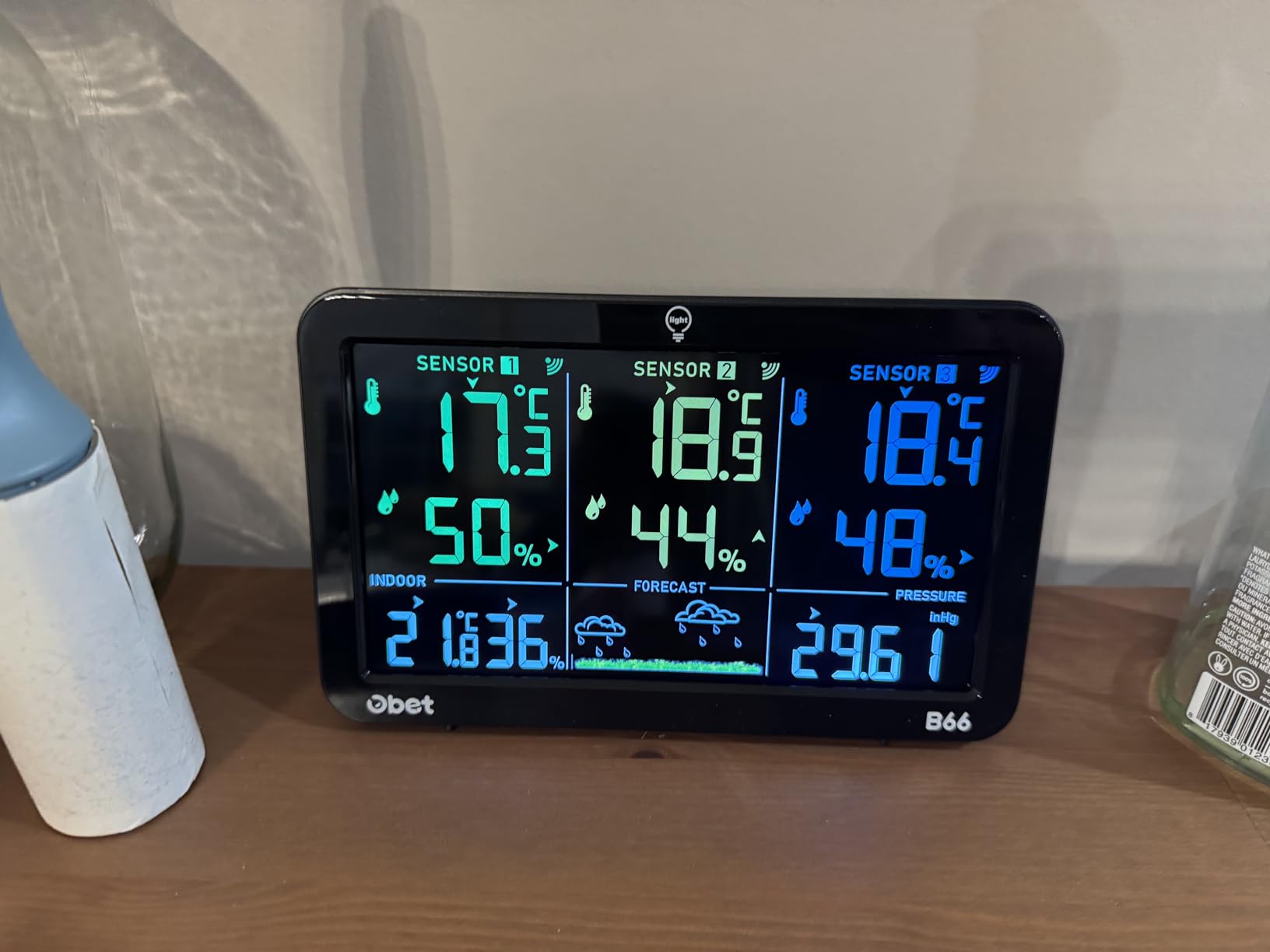 OBET Weather Station Wireless Indoor Outdoor Thermometer Wireless, Color Display Digital Temperature and Humidity Monitor with 3 Sensors, Alerts, Adjustable Backlight, USB Port (500 Feet) customer photo 1
