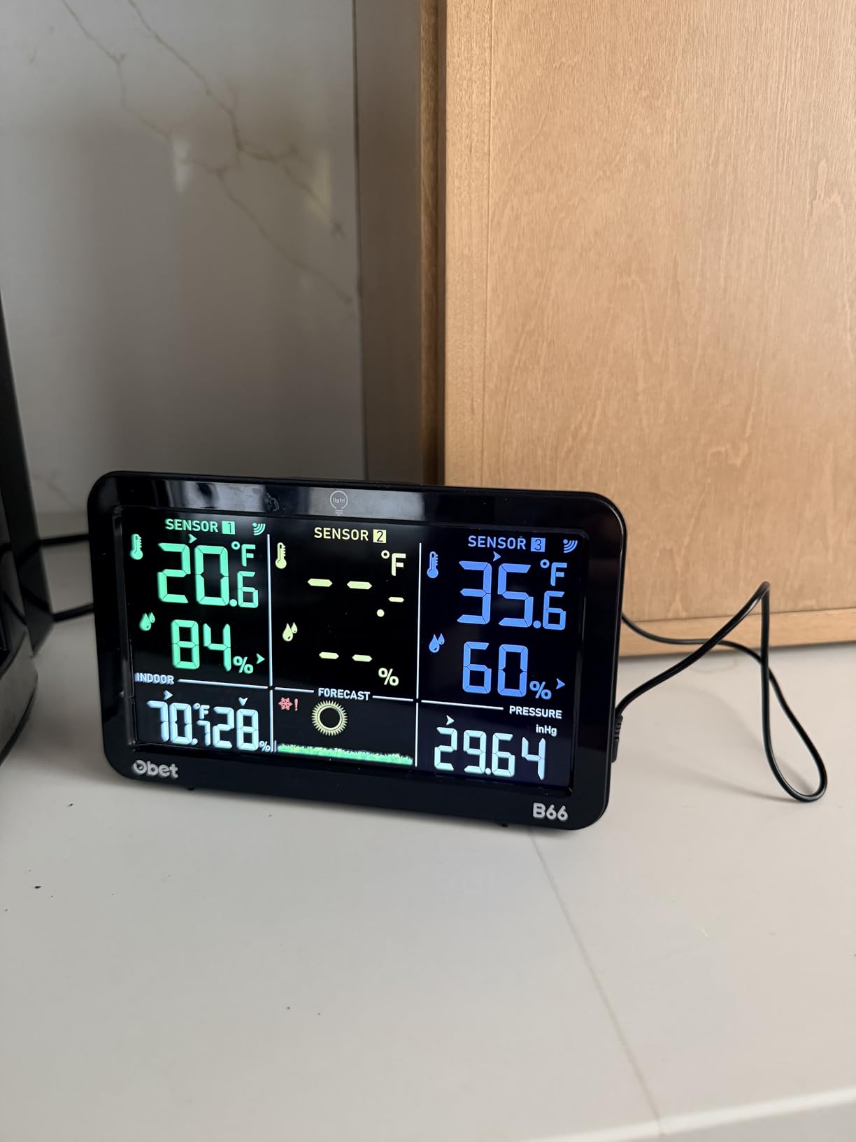 OBET Weather Station Wireless Indoor Outdoor Thermometer Wireless, Color Display Digital Temperature and Humidity Monitor with 3 Sensors, Alerts, Adjustable Backlight, USB Port (500 Feet) customer photo 2