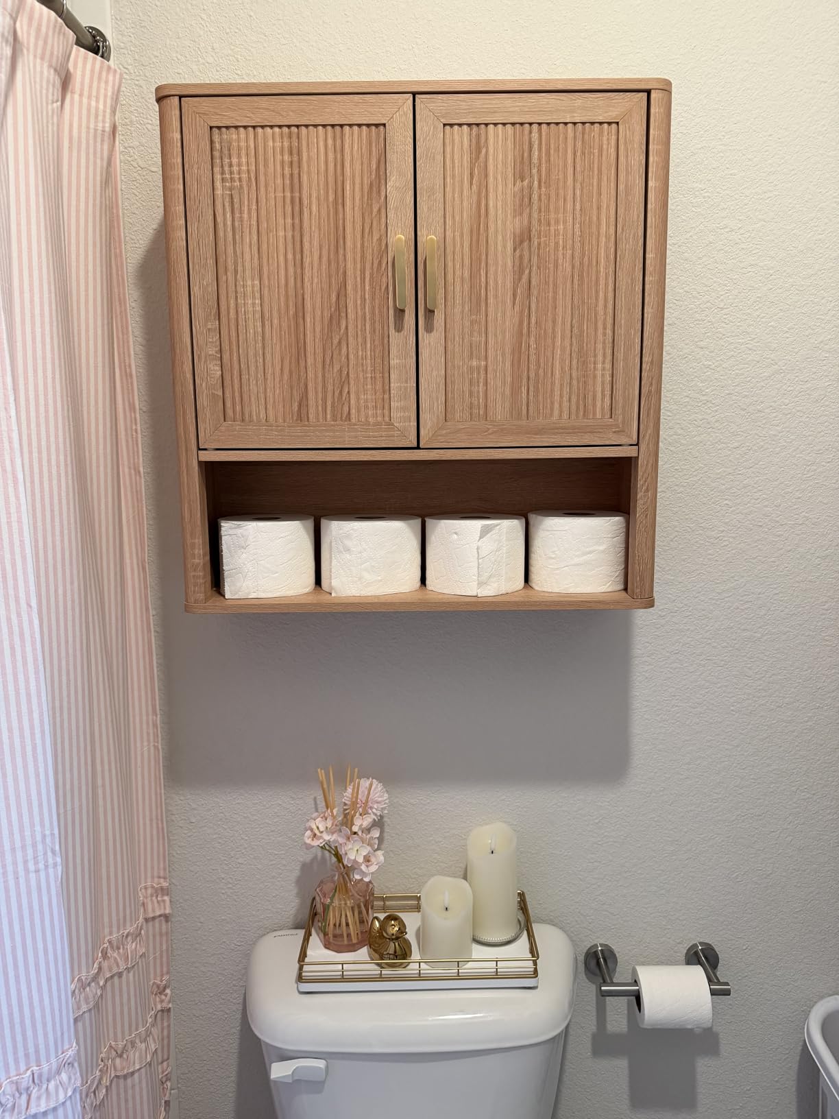 Bathroom Wall Storage Cabinet, Medicine Cabinet with Adjustable Wood Shelf & Doors, Over the Toilet Storage Cabinet Above Toilet Storage for Laundry Room & Living Room Kitchen Storage Islands (Oak) customer photo 2