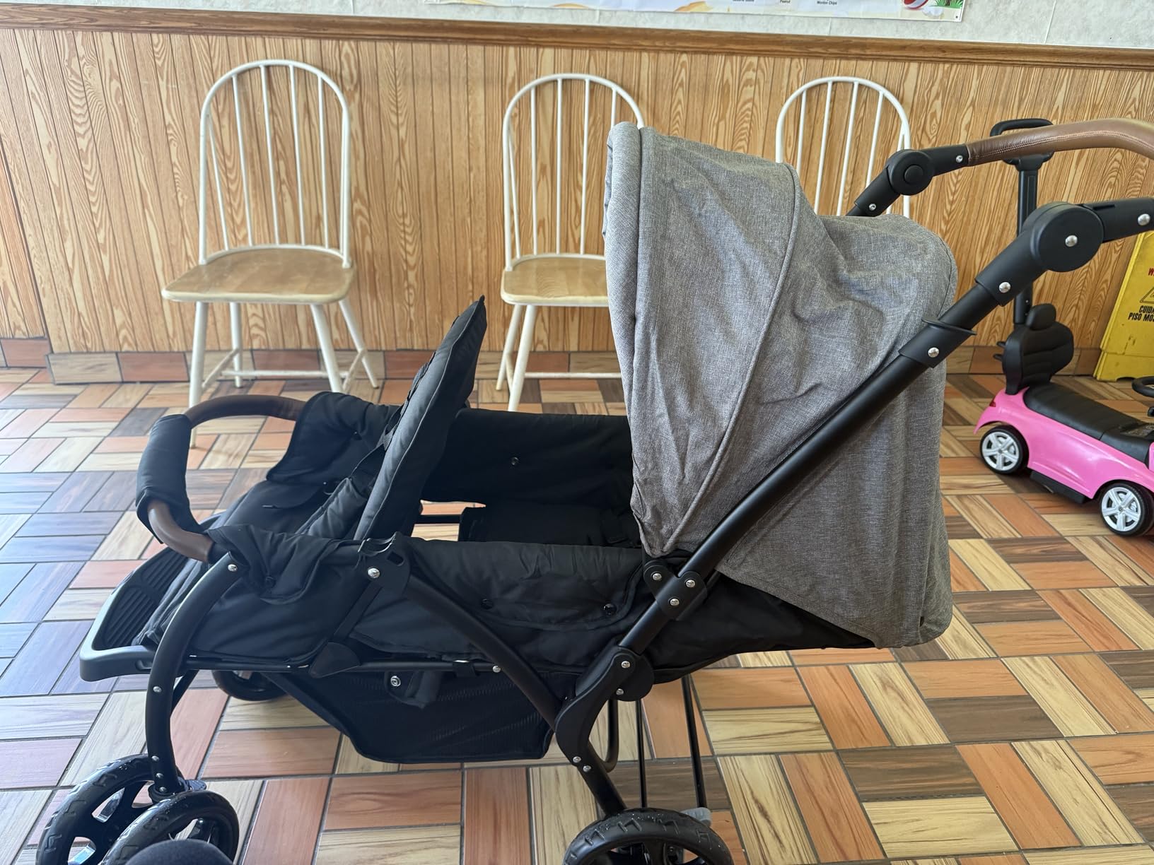 INFANS Double Stroller, Foldable Baby Tandem Stroller with Adjustable Backrest Canopy Footrest, 5-Point Harness, Storage Basket, Convertible Compact Twin Stroller for Infants and Toddlers customer photo 2