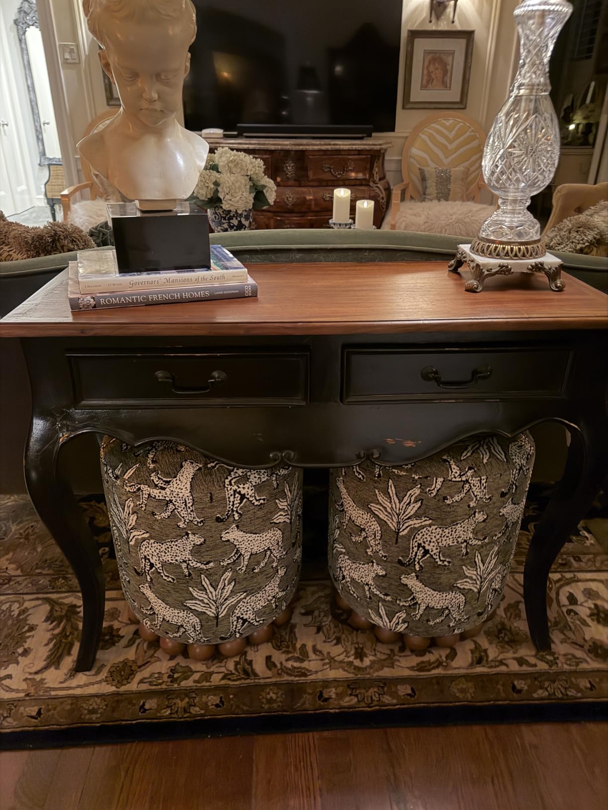 Tov Furniture Dex Olive Green Leopard Jacquard Ottoman customer photo 2