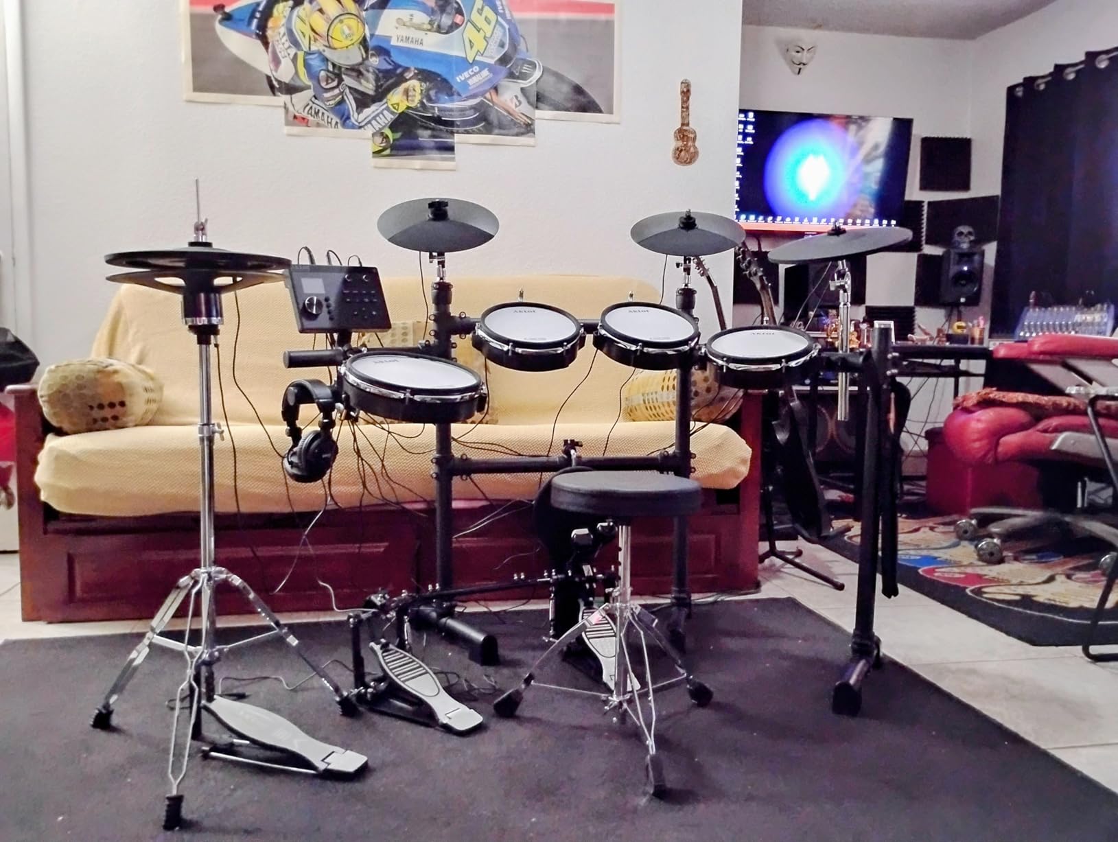 AKLOT Expanded-Size Electric Drum Set: 12'' Two-Piece Standalone Hi-Hat, Independent Kick Drum and 10'' Dual-Zone Snare, 12'' Triple-Zone Ride Cymbal, All Mesh Heads, 460 Sounds, Black (Single Bass Pedal) customer photo 2