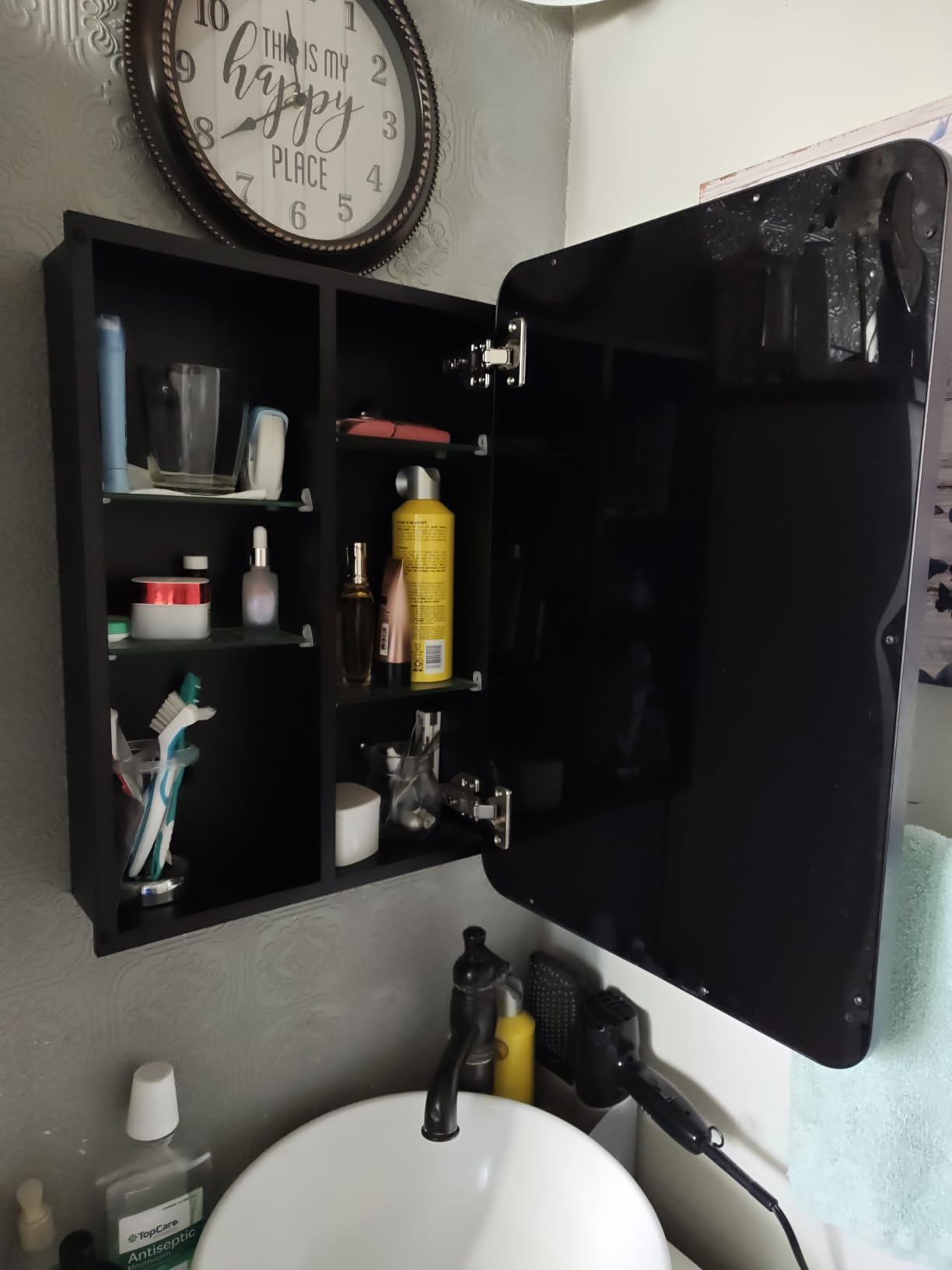 16x24 Black Medicine Cabinet with Mirror, Recessed & Surface Mount | Bathroom mirror with storage: 6 adjustable shelves fit tall bottles; DTC soft-close hinges; rust-resistant aluminum frame customer photo 1