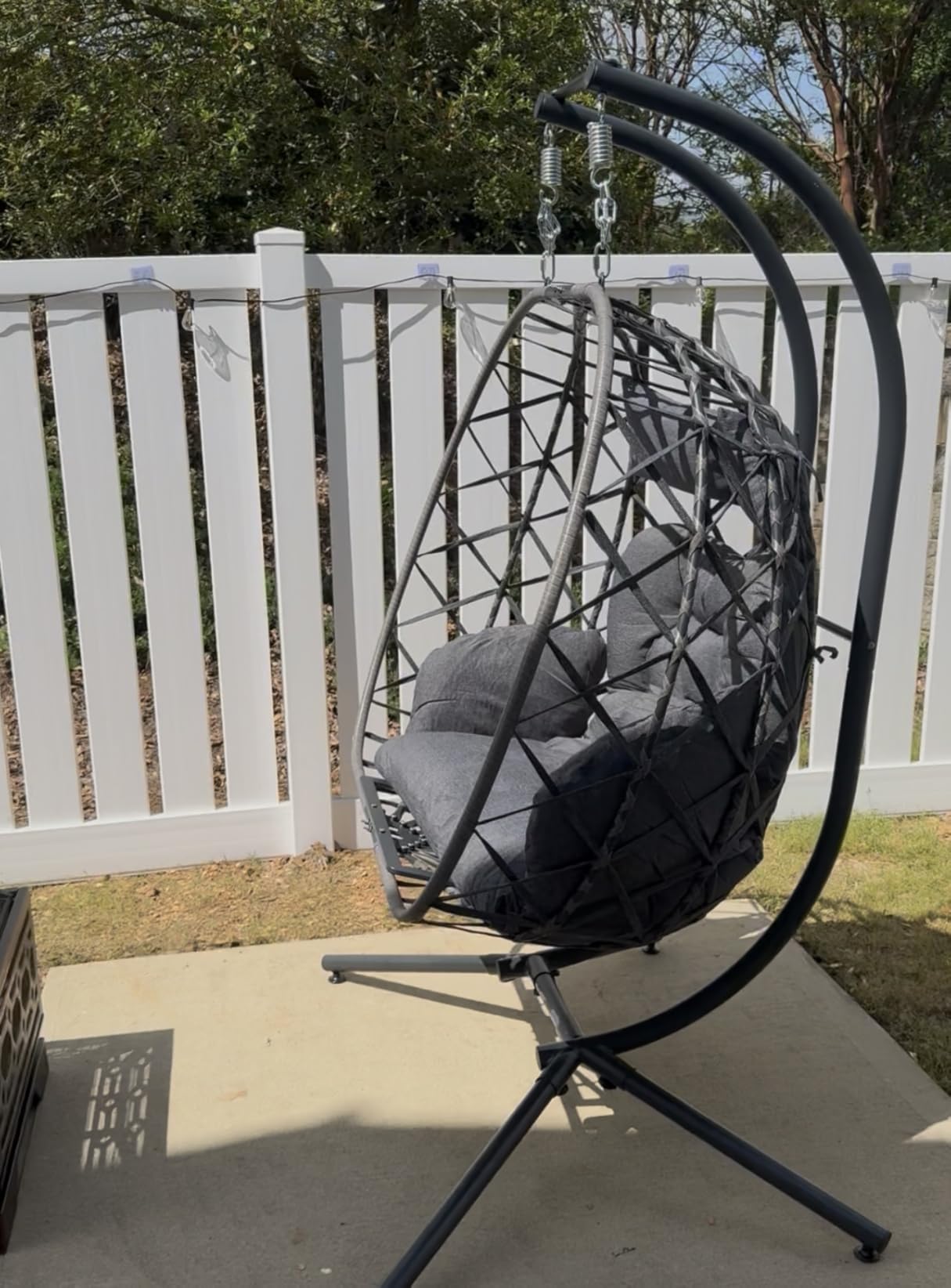 SWITTE Double Egg Chair Outdoor with Stand, Patio Hanging Swing, Grey | Indoor 2 Person Egg Swinging with Cushion, Wicker Loveseat for Porch Balcony Backyard, Cozy Hammock Chairs 650 LBS Capaticy customer photo 1