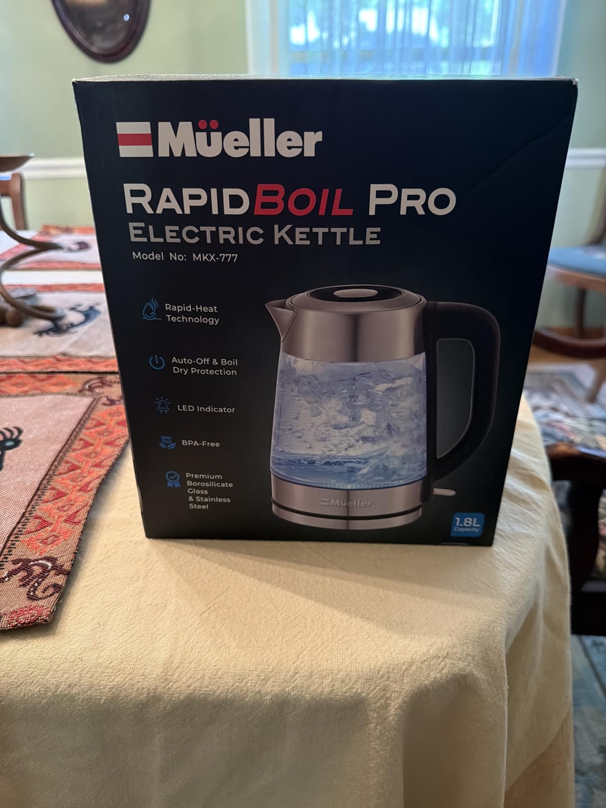 MUELLER HOME Rapid Boil Electric Tea Kettle 1.8L, BPA-Free Hot Water Boiler, Borosilicate Glass & Stainless Steel, LED Light, Auto Shut-Off, Boil Dry Protection Fast Water Heater customer photo 2