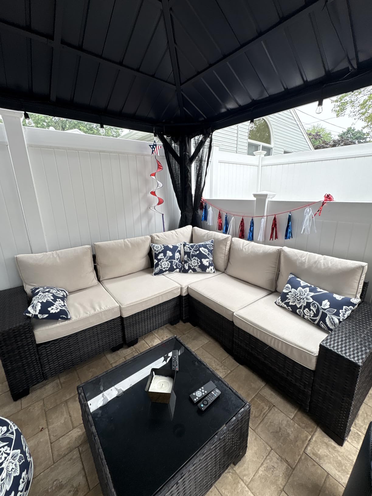 7 Pieces Outdoor Patio Furniture Set, Wicker Conversation Sets with Tea Table, Rattan Patio Sofa with Thick Cushions for Garden, Backyard Porch, Poolside, Navy customer photo 1