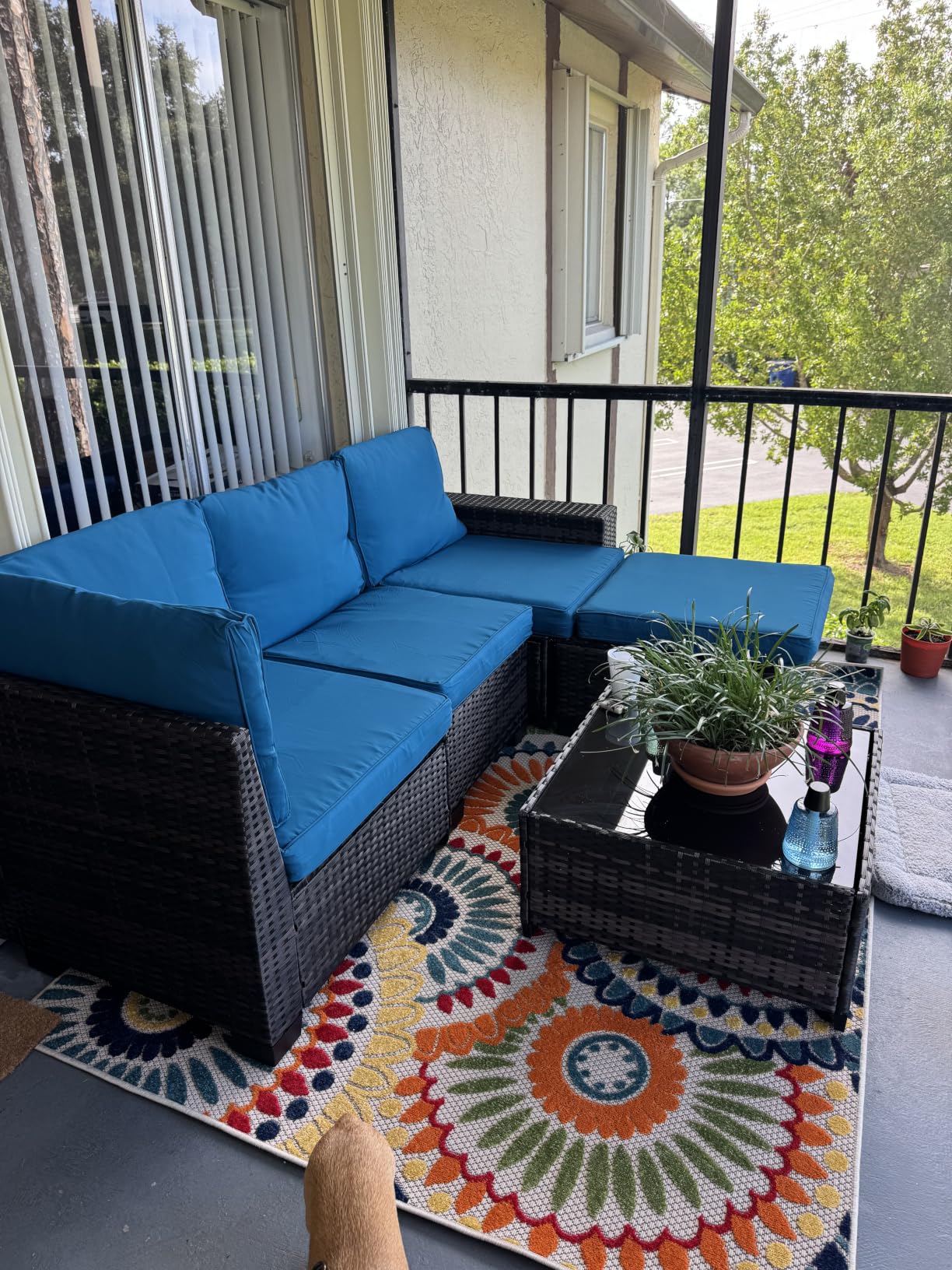 7 Pieces Outdoor Patio Furniture Set, Wicker Conversation Sets with Tea Table, Rattan Patio Sofa with Thick Cushions for Garden, Backyard Porch, Poolside, Navy customer photo 2