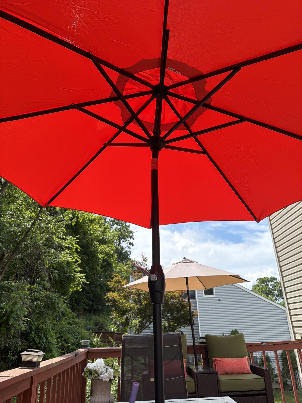 Midtown Umbrellas - 10-Year-No-Fade 9 Ft Patio Umbrella with Terylast Fabric, Auto-Tilt Aluminum Frame and 8 Reinforced Ribs for Deck, Pool, Garden & Beach - Chestnut Beige Canopy, Black Pole customer photo 2