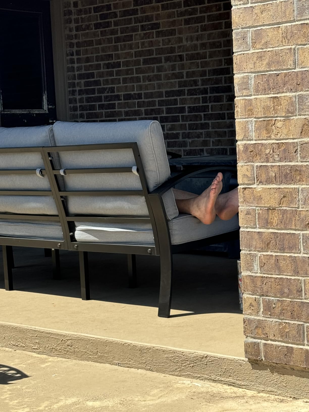 Kullavik Aluminum Outdoor Patio Furniture Set with 5.1' Thick Cushions | 5 Pieces Patio Conversation Set with 55,000 BTU Fire Pit Table, 3-Seat Sofa, Swivel Rocking Chairs for Porch, Deck, Grey customer photo 2