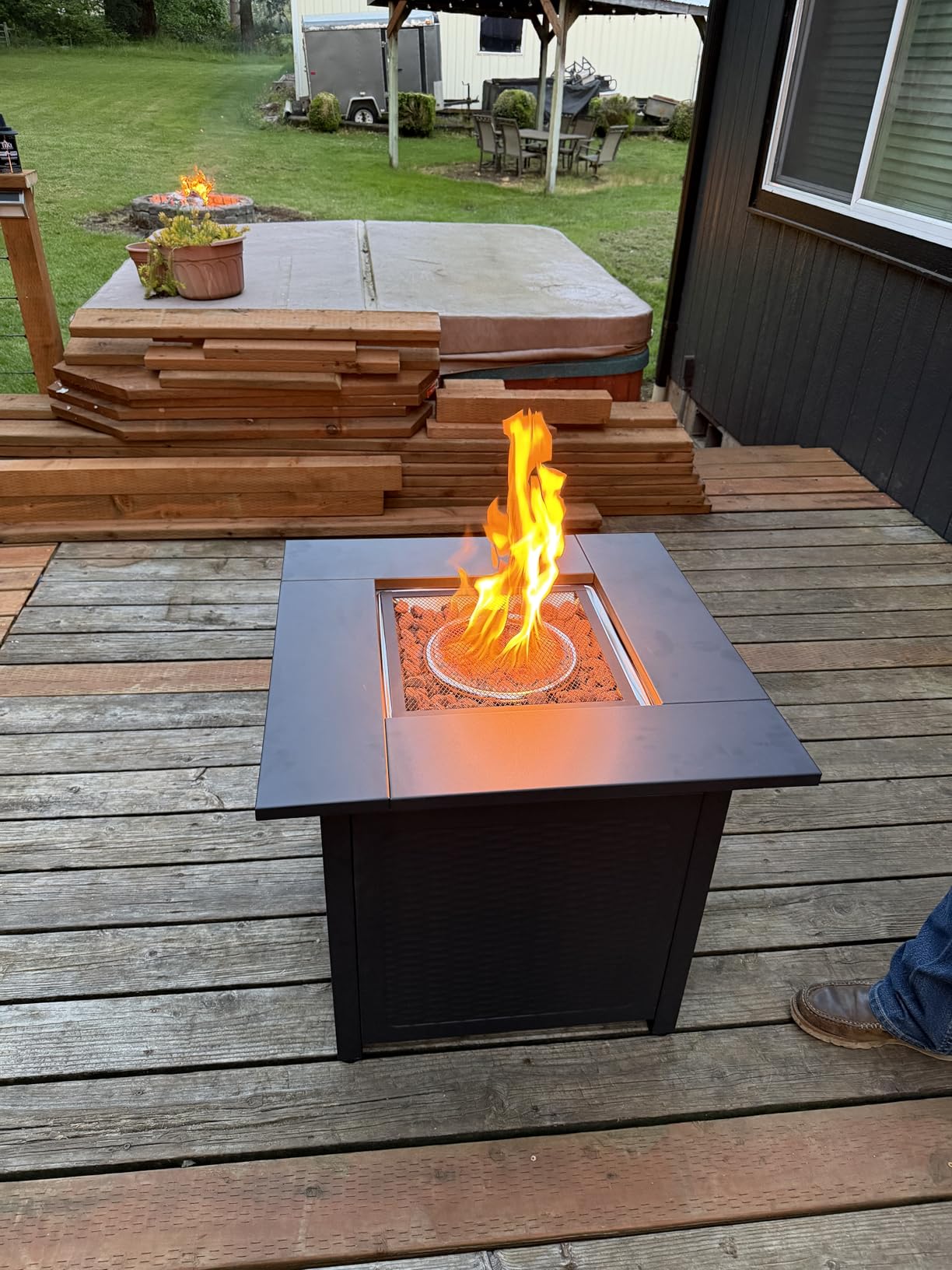 hykolity 28 inch Fire Pit Table, 50000 BTU Patio Heater, 2 in 1 Outdoor Gas Fire Pit with Removable Lid & Lava Stone, CSA-Certified for Gas Fire Pit, Deck Garden Backyard customer photo 2