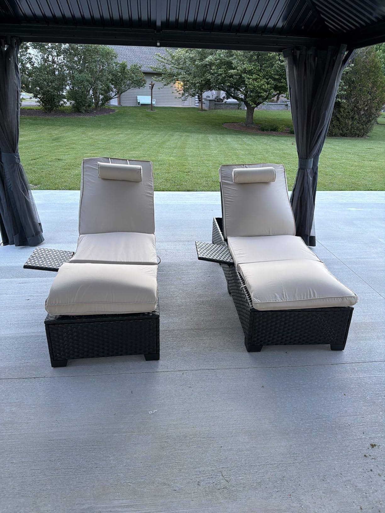 WAROOM Outdoor Chaise Lounge Chairs for Outside Patio Furniture Set of 2 Wicker Recliner Black Rattan Sunbathing Lounger Adjustable Backrest Pool Reclining Chair, Navy Blue Cushion customer photo 1