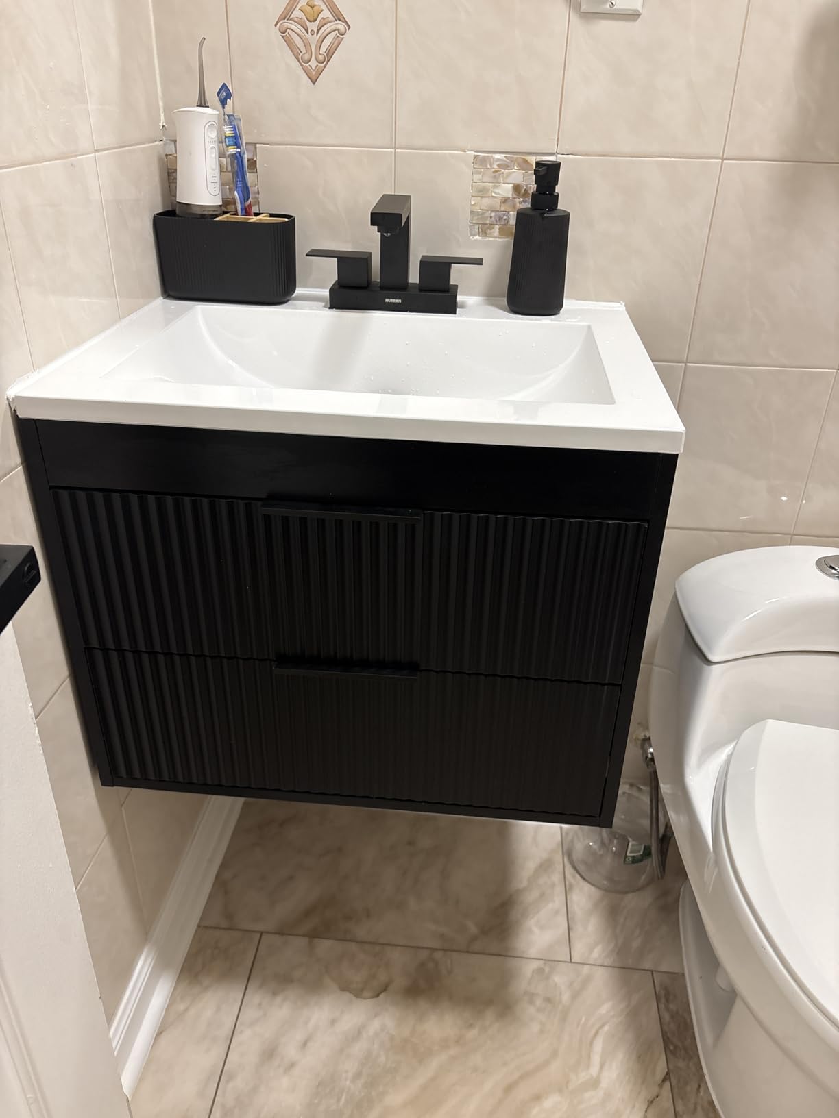 24 Inches Modern MDF Bathroom Vanity with Sink, Wall Mounted Floating Cabinets, Black customer photo 2
