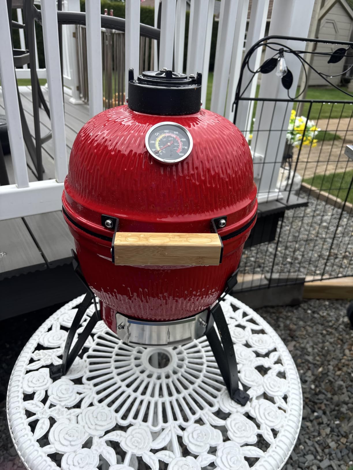 ROVSUN Kamado Charcoal Grill and Smoker with Cast Iron Grate, Portable, Small BBQ Grill for Indoor/Outdoor Use, 13'' Mini Max, Red customer photo 1