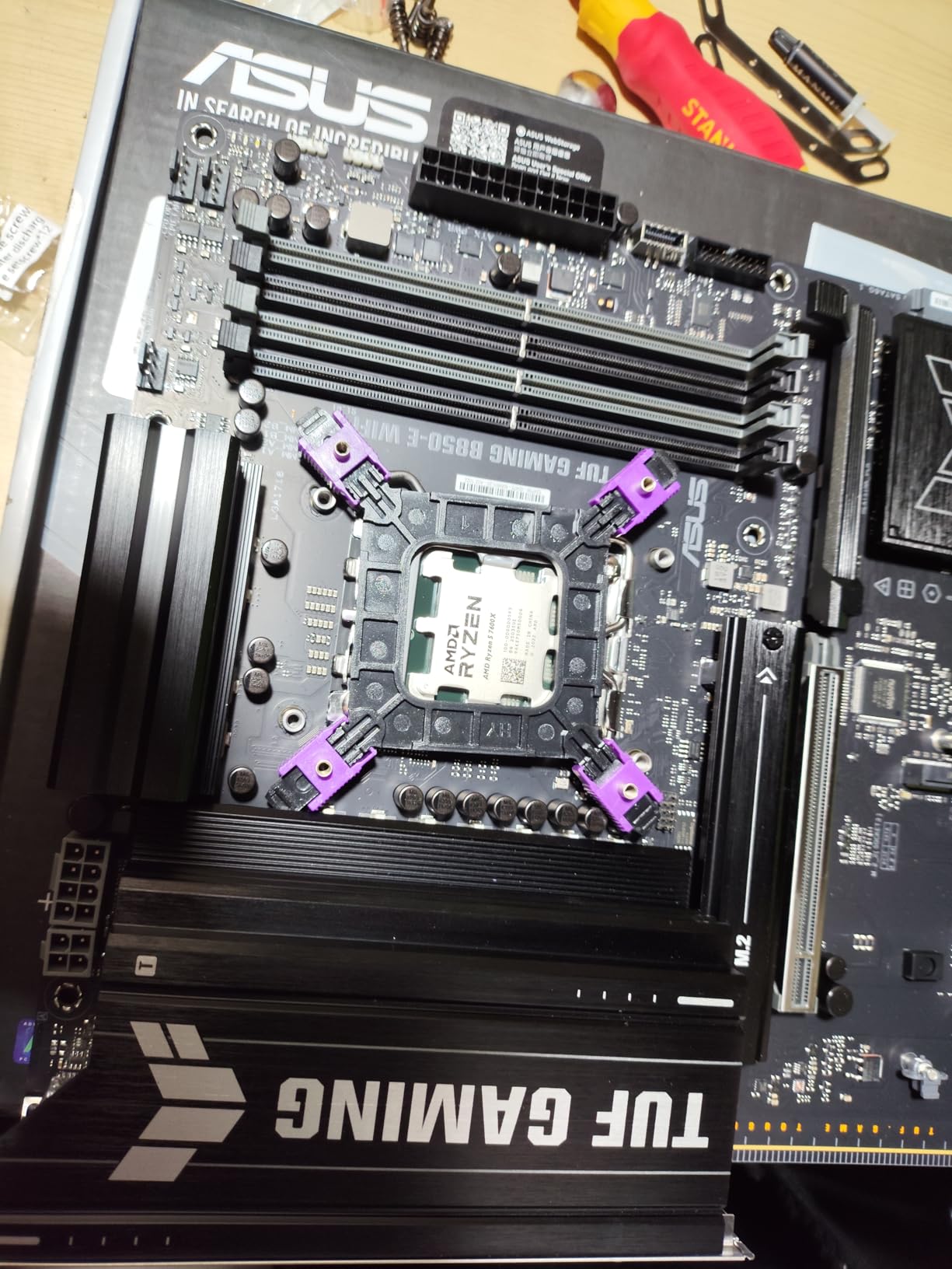 ASUS TUF GAMING B850-E WIFI AMD AM5 B850 ATX Motherboard, DDR5, PCIe 5.0 Ready, M.2 slots x3, Wi-Fi 6E, 2.5Gb Ethernet, DisplayPort, HDMI, USB 20Gbps Type-C, USB 10Gbps Type-C, BIOS FlashBack, AuraSync customer photo 2