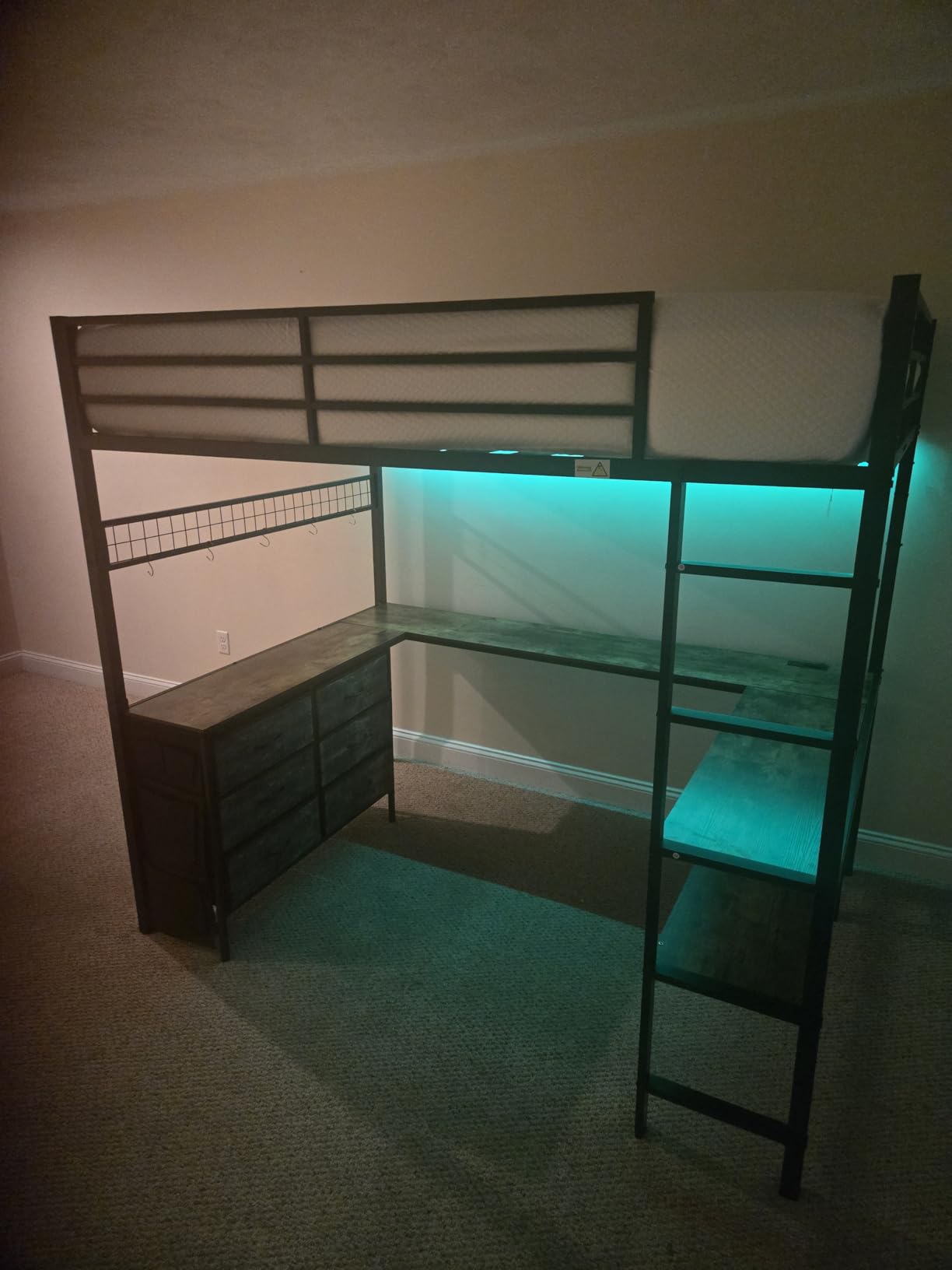 ADORNEVE Loft Bed Full Size with U-Shaped Desk, 6 Storage Drawers, White | Metal Loft Bed with Power Outlet, LED Light, 2 Storage Shelves, Safety Guardrail & Ladders, No Box Spring Needed customer photo 1