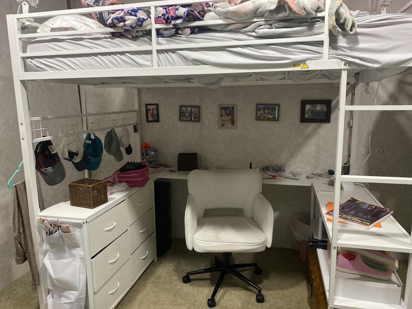 ADORNEVE Loft Bed Full Size with U-Shaped Desk, 6 Storage Drawers, White | Metal Loft Bed with Power Outlet, LED Light, 2 Storage Shelves, Safety Guardrail & Ladders, No Box Spring Needed customer photo 2