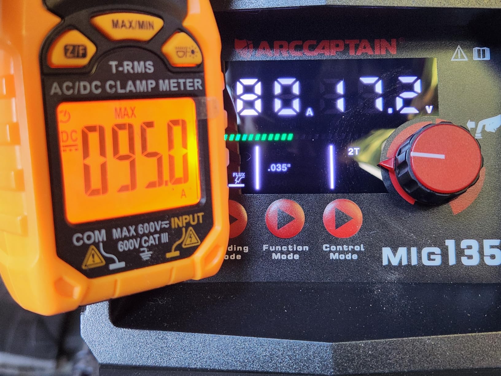 ARCCAPTAIN 135A MIG Welder [Large LED Display] 110V Welder Flux Core MIG, Lift TIG, Stick, 3 in 1 Welding Machine Gasless MIG Welder Machine 110V, IGBT Inverter Welder with Synergy, 2T/4T customer photo 1