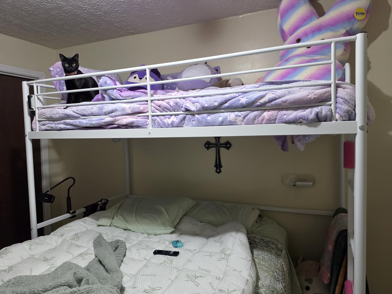 VECELO Loft Bed Twin Size, Metal Bedframe with Removable Ladder and Safety Guardrail, No Box Spring Needed, Space Saving, Noise Free, Matte Black customer photo 2