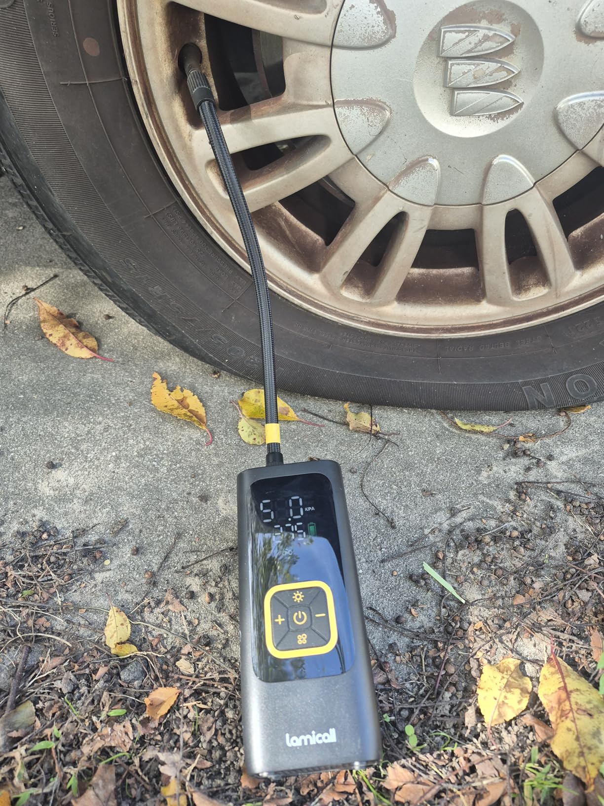 Lamicall Car Tire Inflator Portable Air Compressor, 4X Faster, 150 PSI | with Auto Stop, Rechargeable, Pressure Gauge Display, LED Light, Car Accessories Automatic Air Pump for Motorcycle Bike Ball customer photo 2