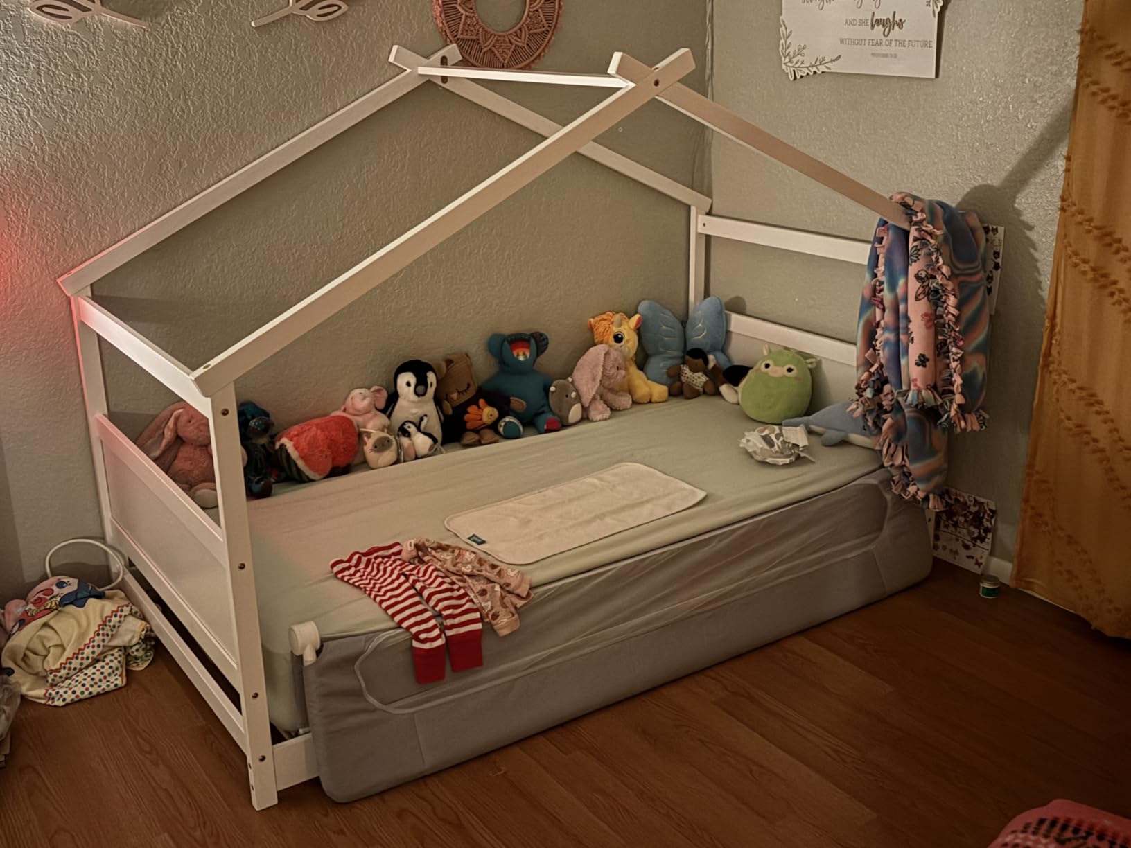 Twin House Bed, Montessori Floor Bed with Headboard & Footboard, Solid Wood Bed Frame for Toddlers Kids Bedroom, Natural customer photo 1