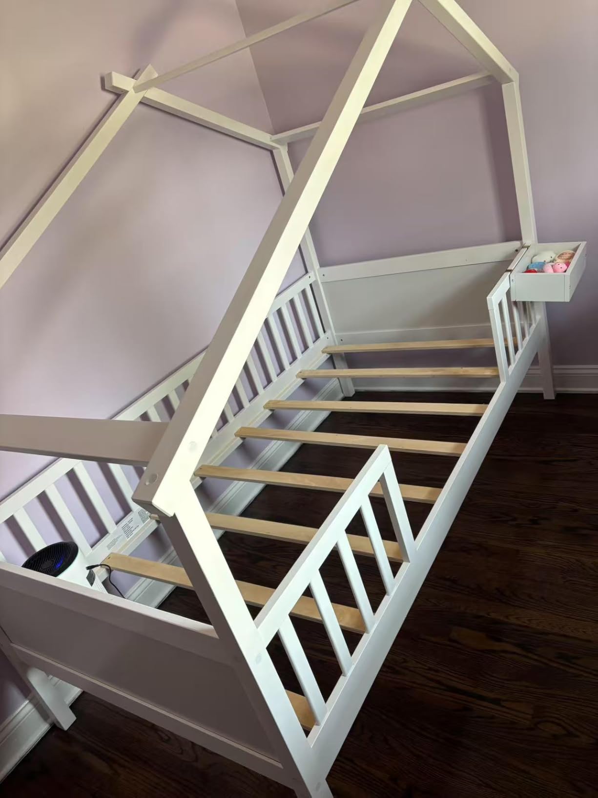 Giantex Twin House Bed with Drawers, Wooden Twin Bed Frame with Cube Storage & Fence Rails, Montessori Beds for Kids Boys, Girls, Bedroom, Living Room, No Box Spring Needed, Natural customer photo 2
