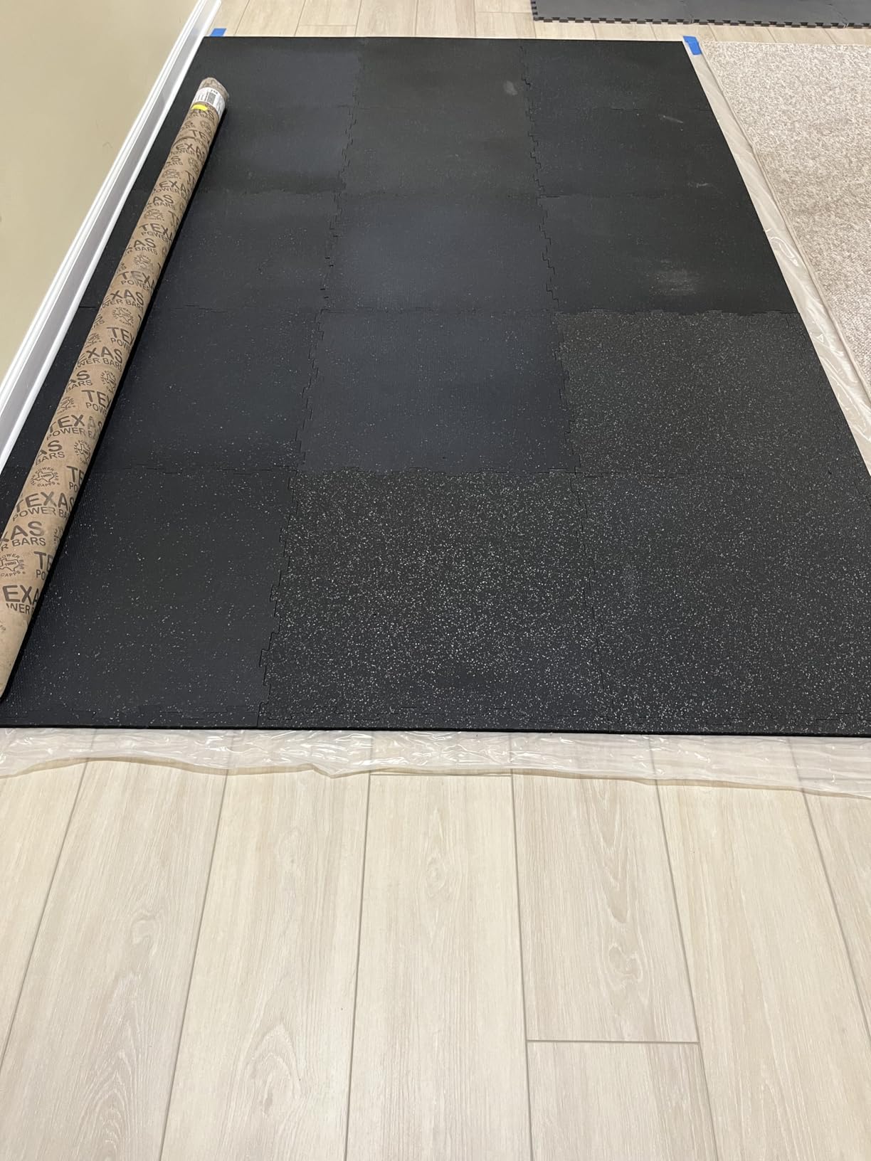 Interlocking Rubber Floor Tiles - Heavy Duty 100% Rubber Gym Flooring for Home Gym, Garage, Workout Room, Equipment Mats, Indoor/Outdoor Mats, Gray Fleck 4-Pack (22.5