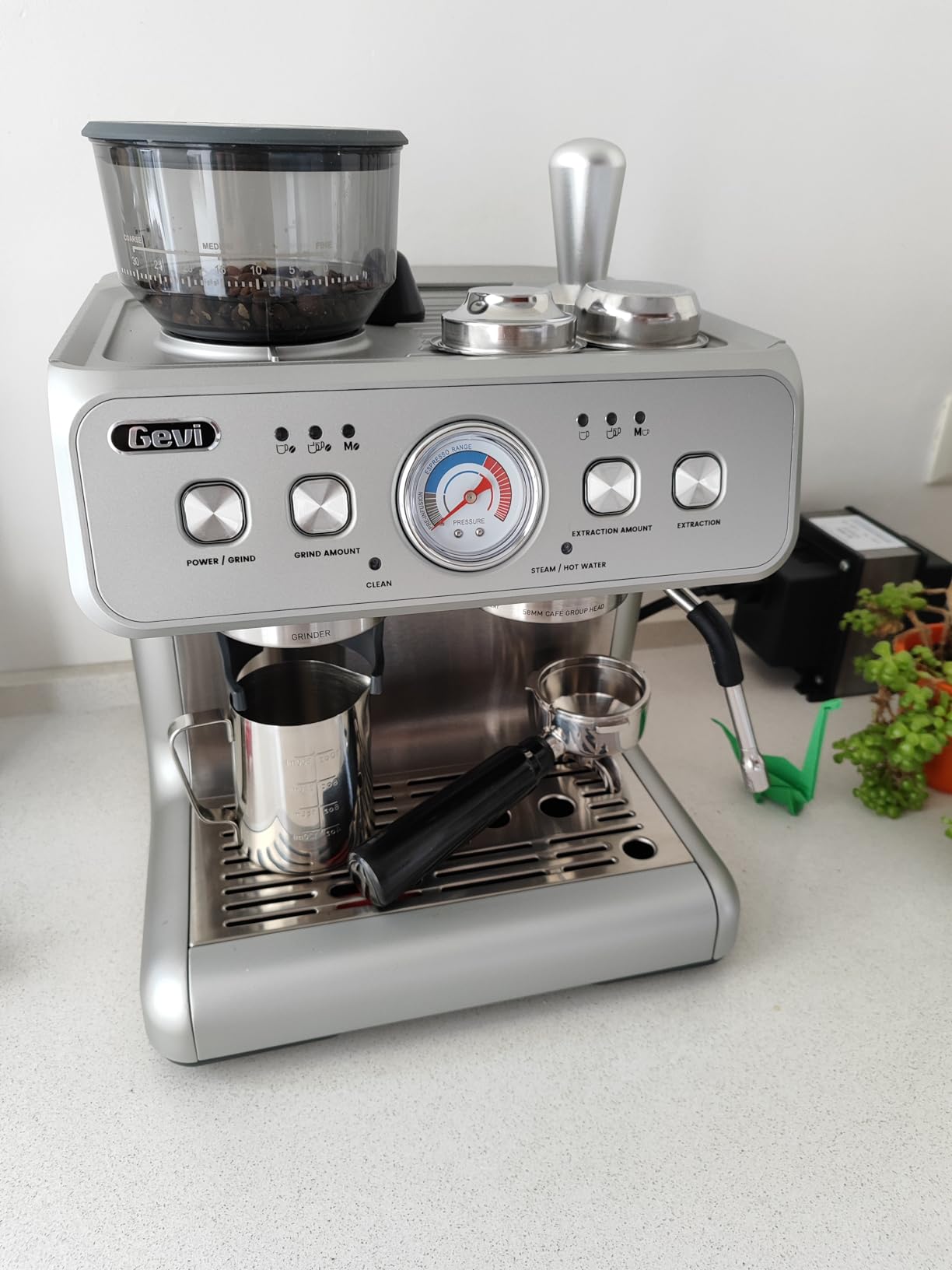 Gevi Dual Boiler Espresso Machine With Grinder & 58mm Portafilter | Stable Dual Boiler Extraction, Customizable Grind Sizes, Premium Steam Wand, Stylish Silver Machine For Homemade Cafe Drinks customer photo 2