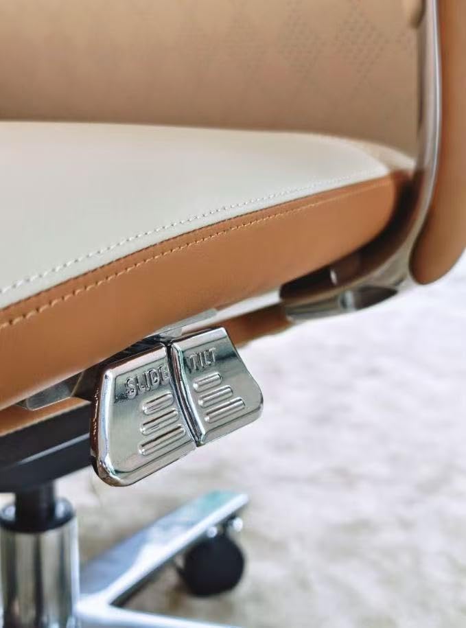 TOMU Executive Office Chair with Foot Rest, Top Grain Genuine Leather Office Chair, Ergonomic High Back Design. Real Leather, Wheels, Alumium Base. Padded Armrest, Luxury and Comfy (Beige) customer photo 1