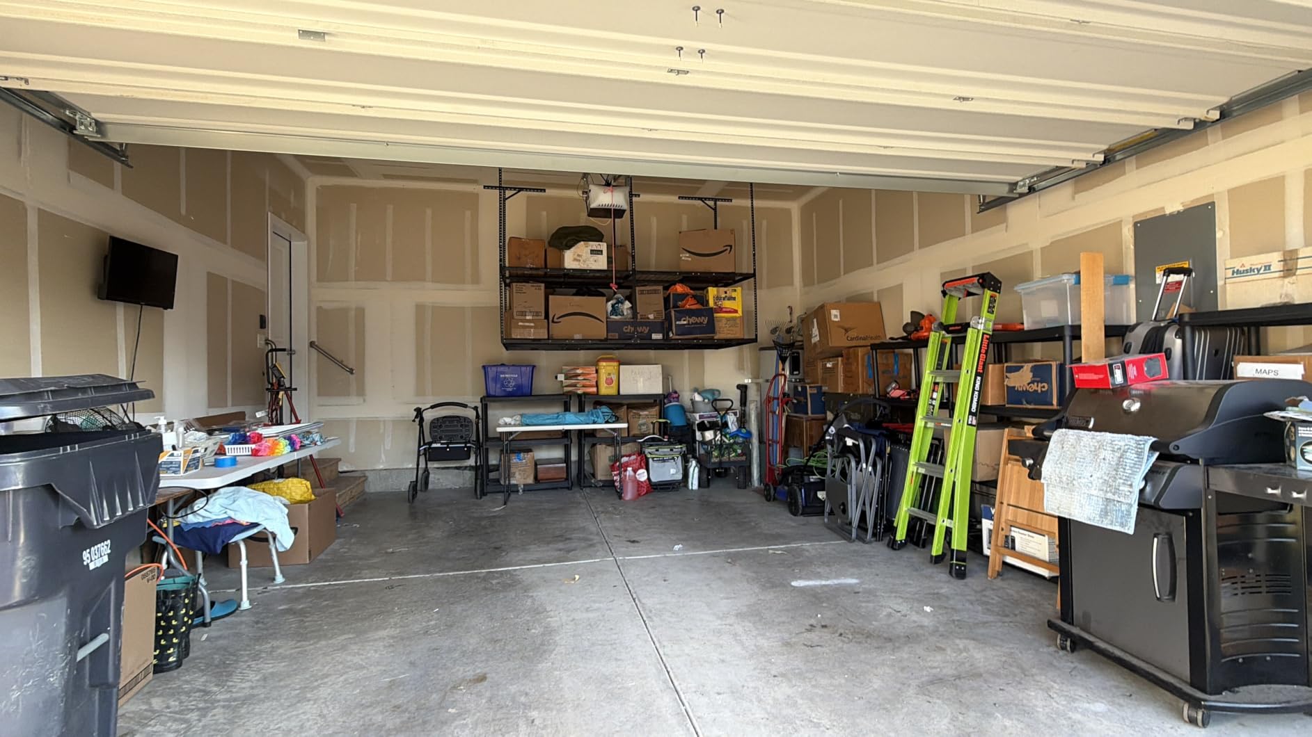 FLEXIMOUNTS 4x8 2-Tier Overhead Ceiling Garage Storage Rack, Black | 1000 lb Capacity, Adjustable Height, Double-Layer Storage, 9-15 ft Garage customer photo 1