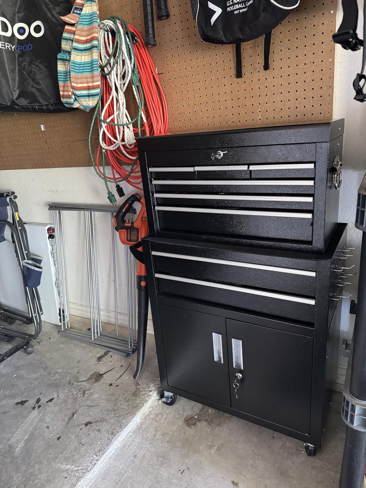 Bonusall Rolling Tool Chest with Wheels, 8 Drawer Metal Tool Cart with Portable Tool Chest and Work Bench, Assembled Tool Box with Drawer and Hooks for Garage, Workshop, Warehouse - Black customer photo 1